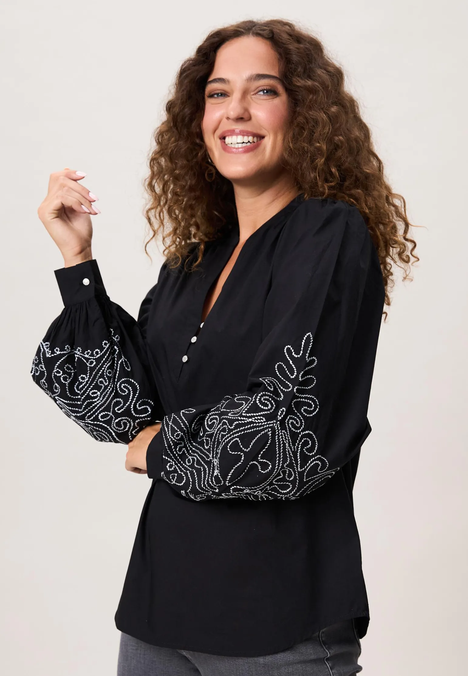 Hot Miss Etam Blouse embroidery zwart Multi zwart
