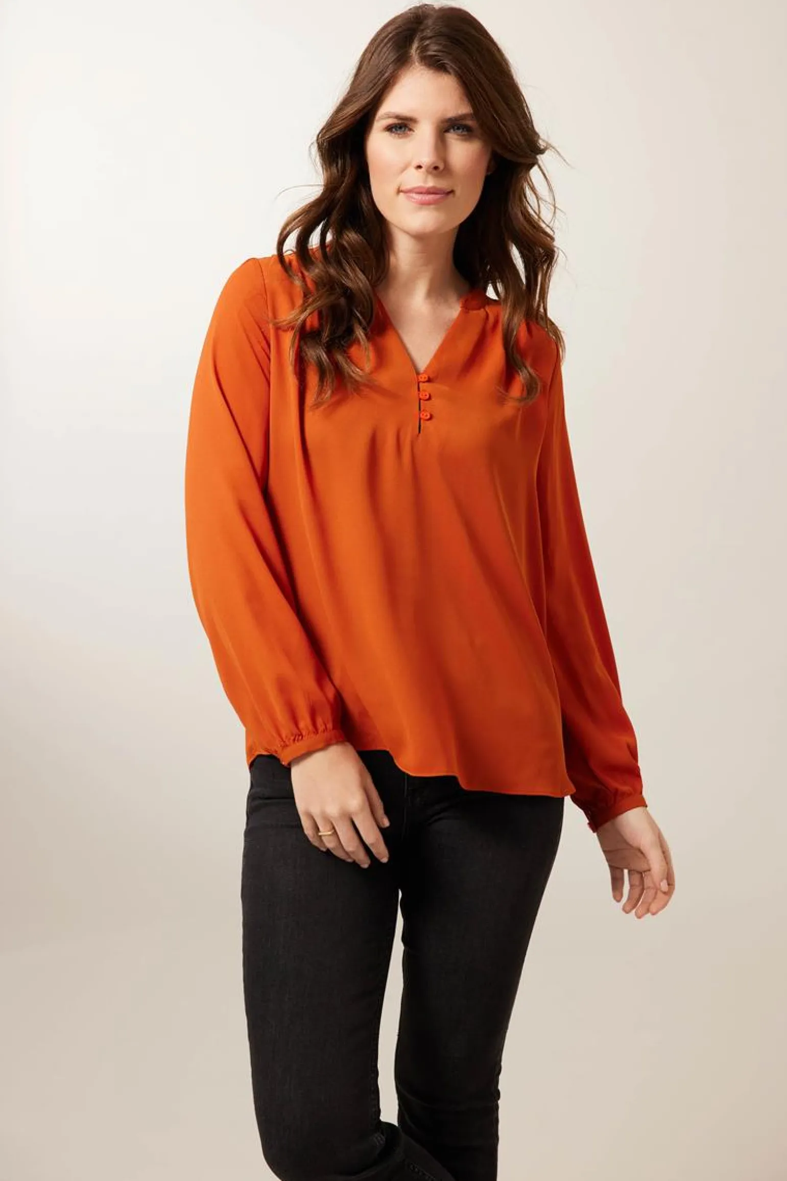 Outlet Miss Etam Blouse knoop bruin Henna
