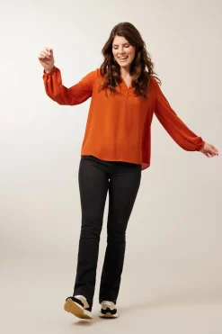 Outlet Miss Etam Blouse knoop bruin Henna