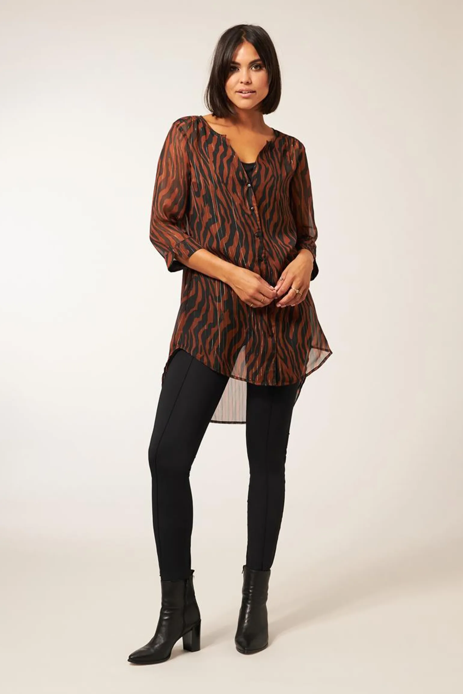 New Miss Etam Blouse 'Laureen' print bruin Multi mocca
