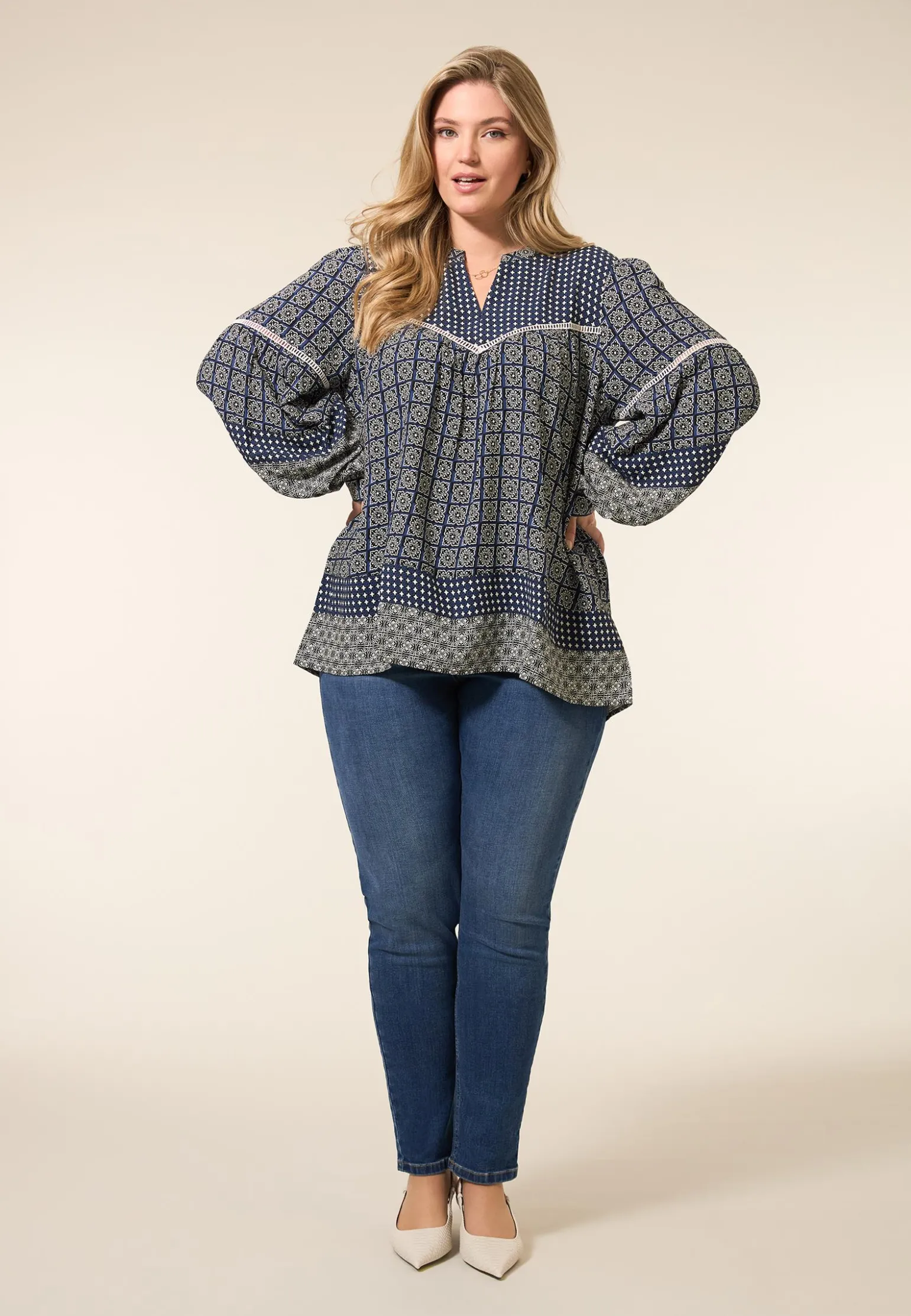 Hot Miss Etam Blouse print blauw Multi stone blue