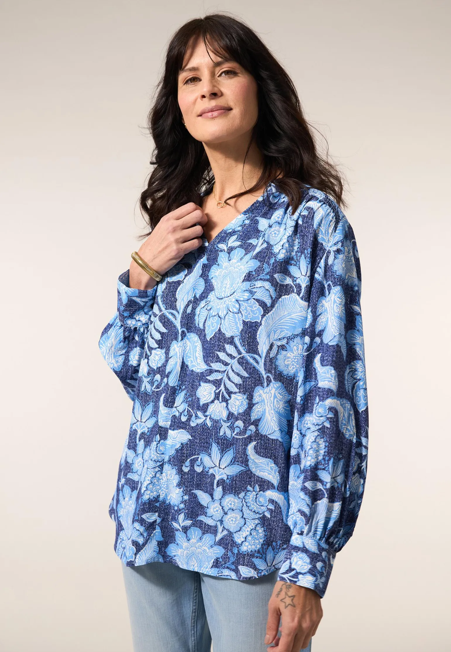 Outlet Miss Etam Blouse print blauw Multi denim blue