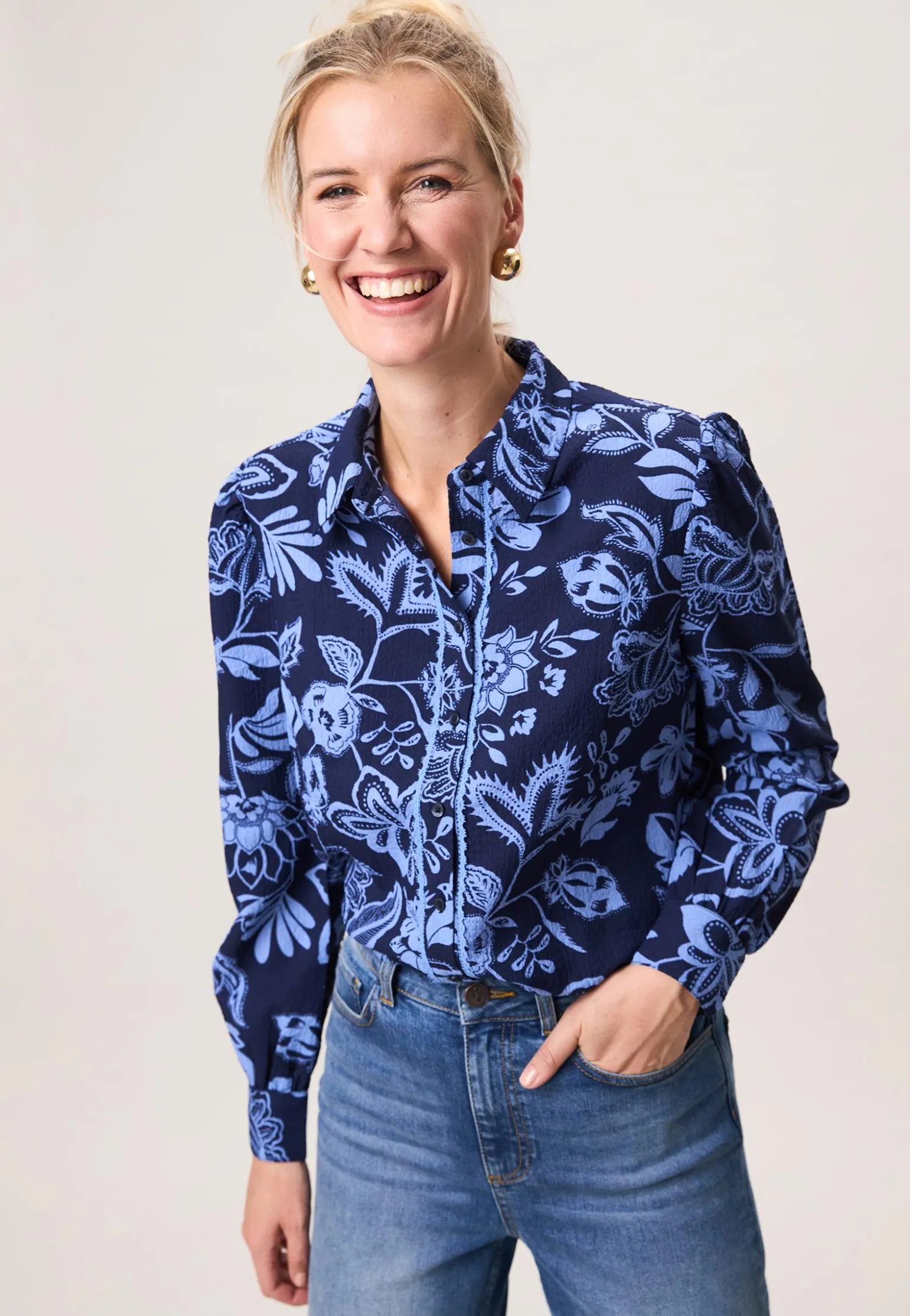 Sale Miss Etam Blouse print blauw Multi donker blue