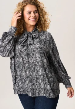 Discount Miss Etam Blouse print strikdetail grijs zwart Multi zwart