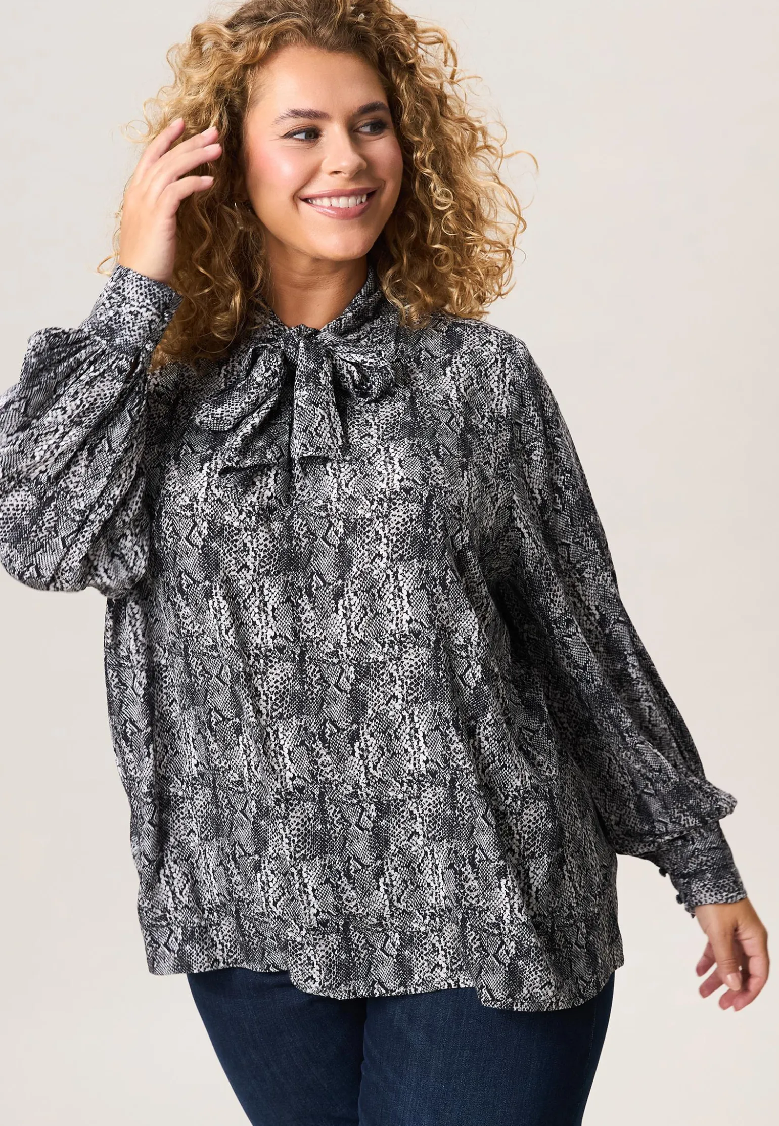 Discount Miss Etam Blouse print strikdetail grijs zwart Multi zwart