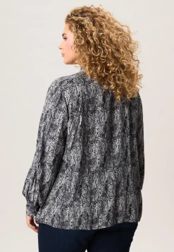 Discount Miss Etam Blouse print strikdetail grijs zwart Multi zwart