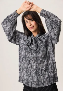 Clearance Miss Etam Blouse print strikdetail grijs zwart Multi zwart