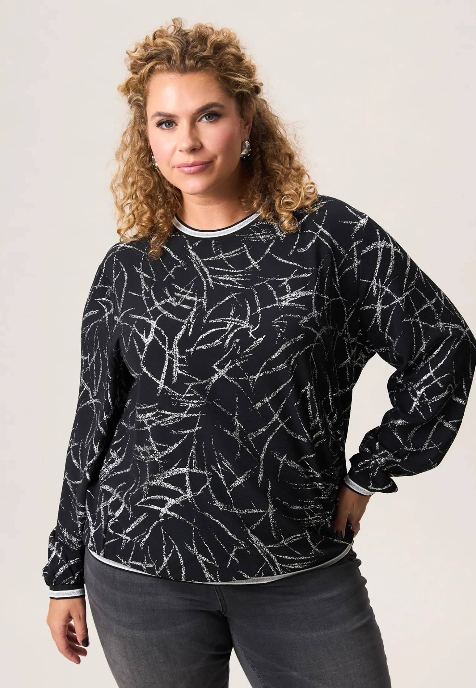 Discount Miss Etam Blouse print zwart zilver Multi silver