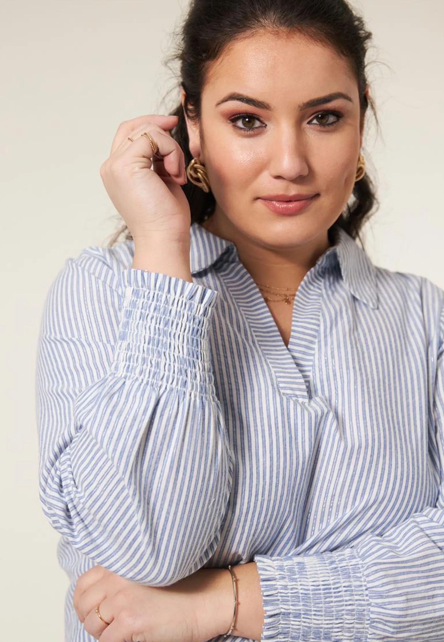 Miss Etam Blouse streep blauw Multi parelblauw