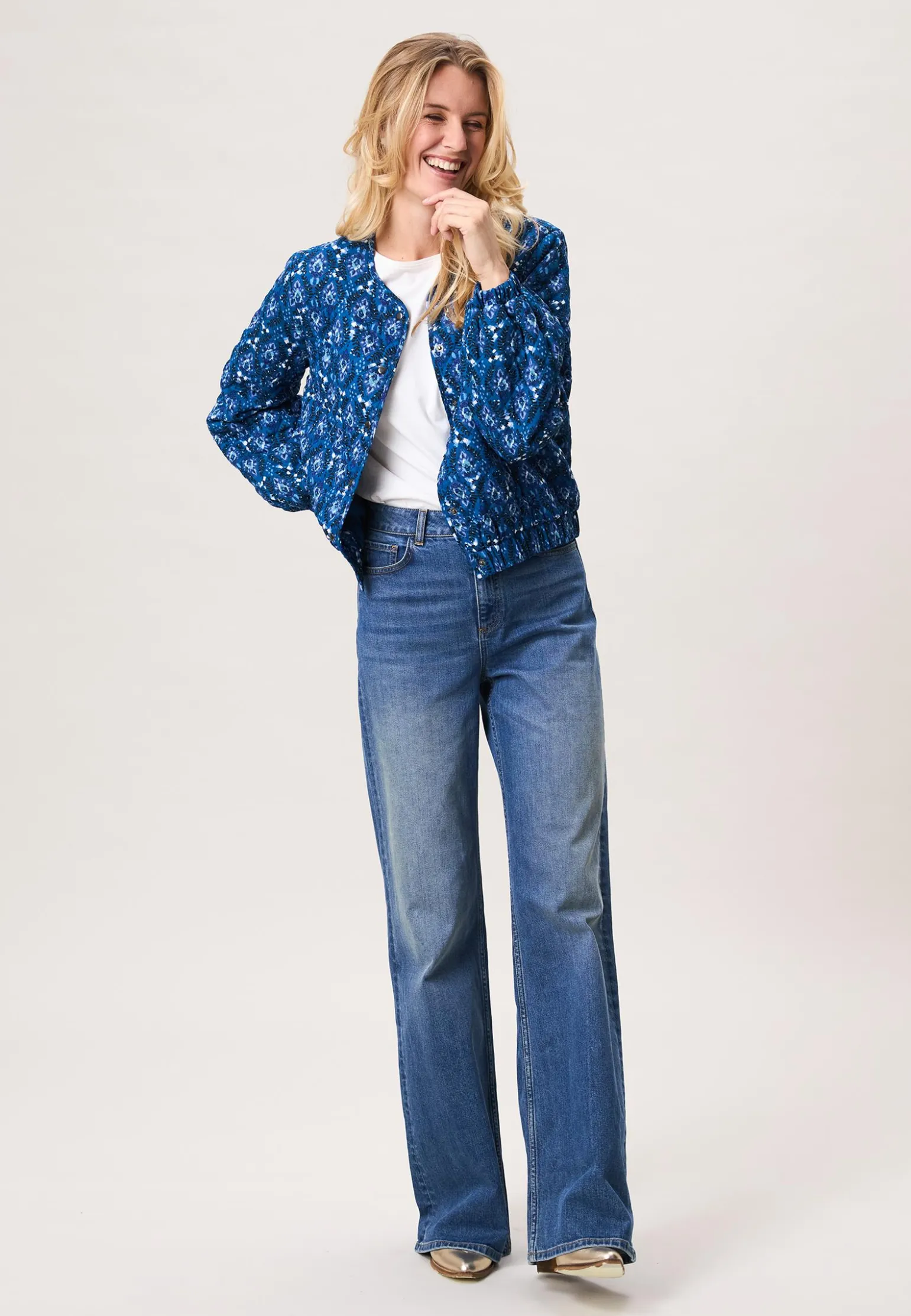 Outlet Miss Etam Bomber padded print blauw Multi cyan