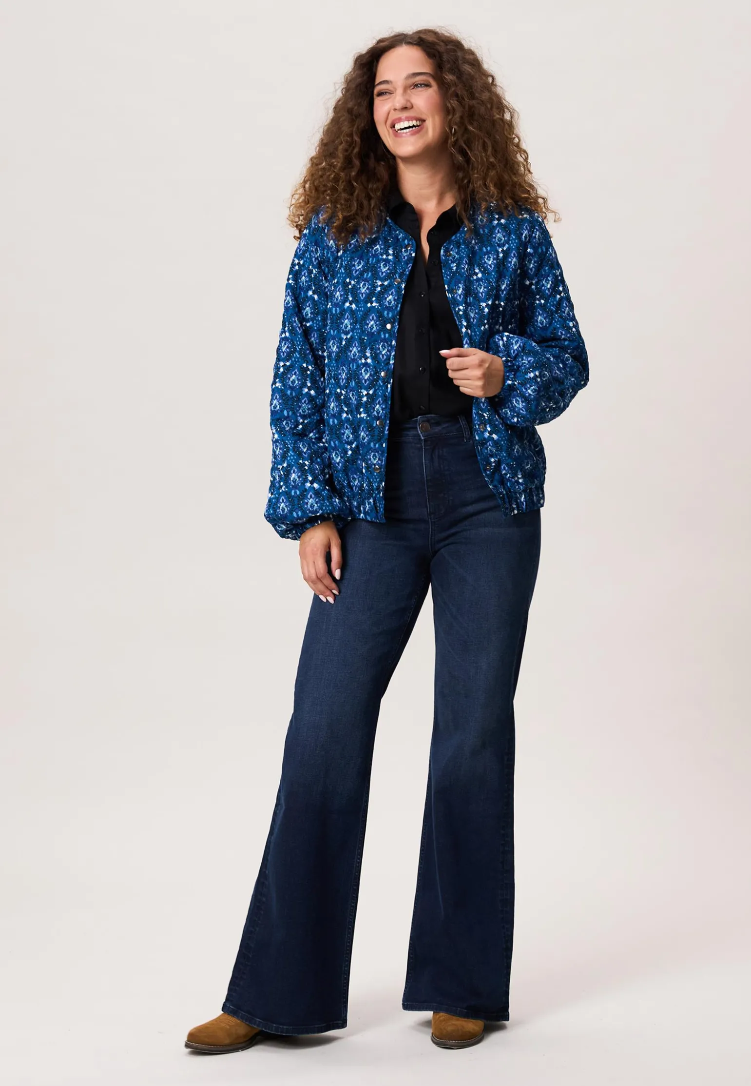 Outlet Miss Etam Bomber padded print blauw Multi cyan