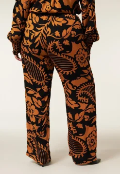Discount Miss Etam Broek jacquard wide leg print oranje Multi dark camel