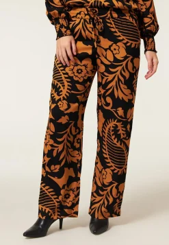 Online Miss Etam Broek jacquard wide leg print oranje Multi dark camel