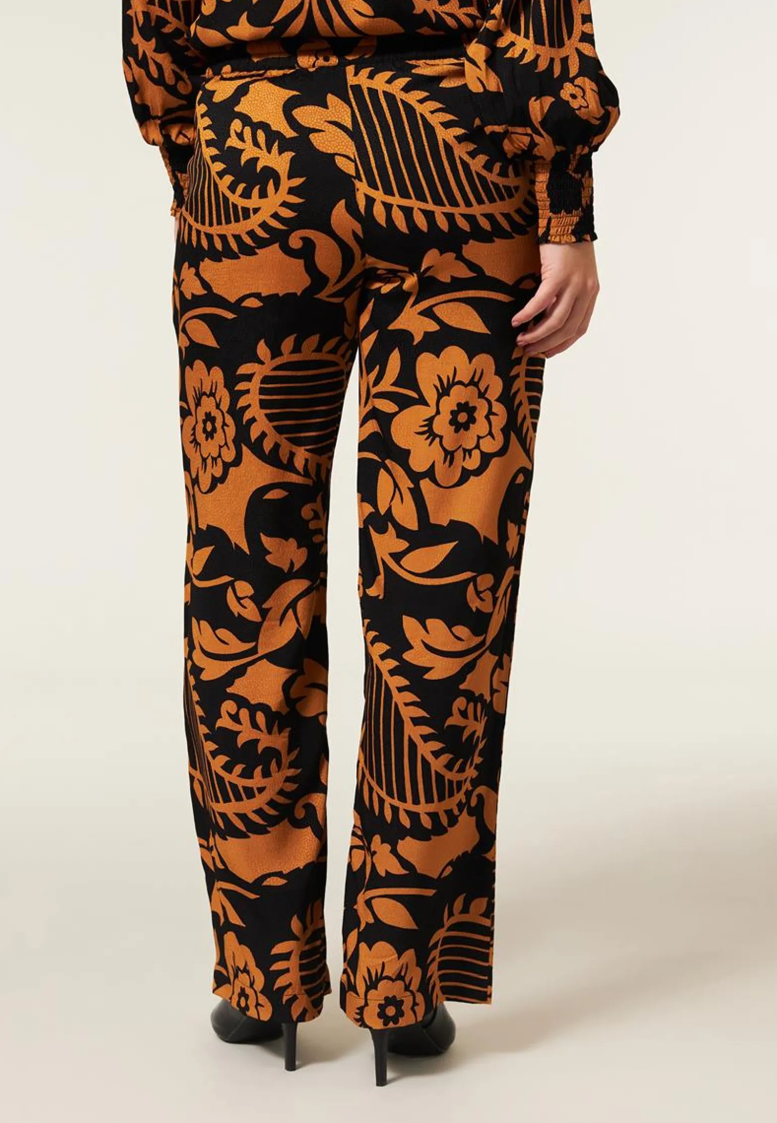 Online Miss Etam Broek jacquard wide leg print oranje Multi dark camel
