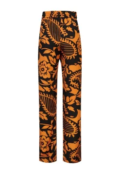 Outlet Miss Etam Broek jacquard wide leg print oranje 36" Multi dark camel