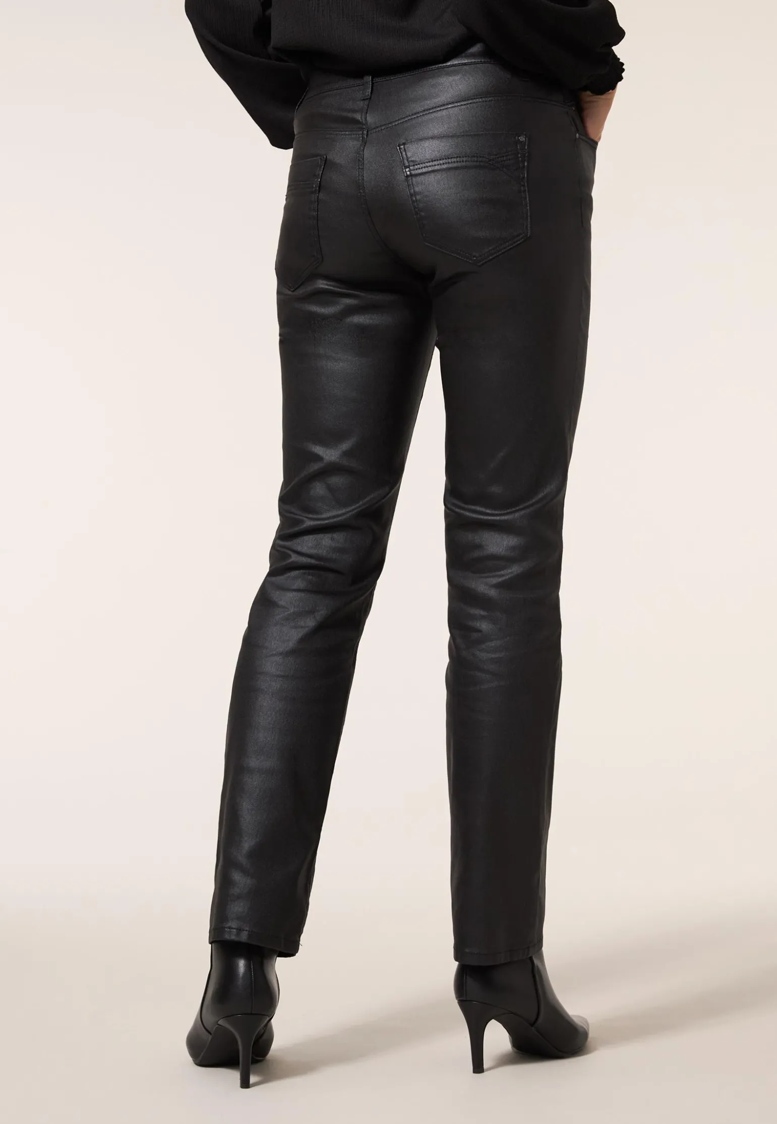 Sale Miss Etam Broek slim fit coated 36" Zwart