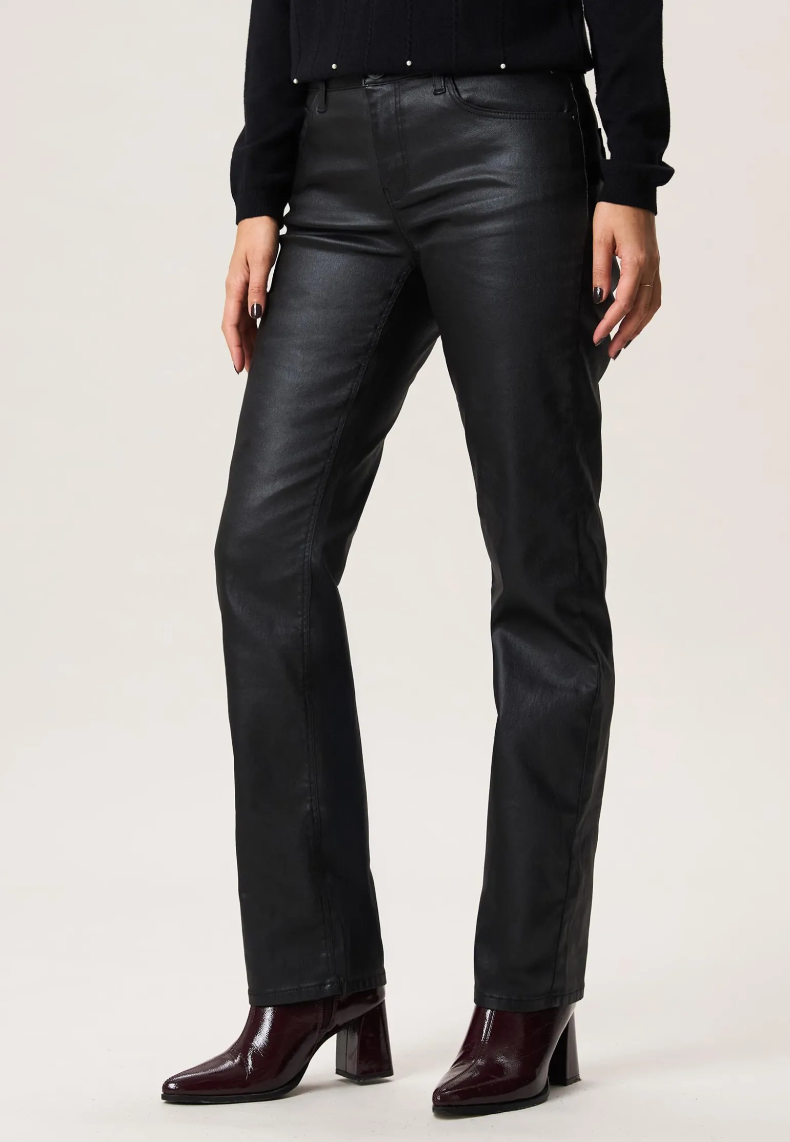 Miss Etam Broek straight fit coated 32" Zwart