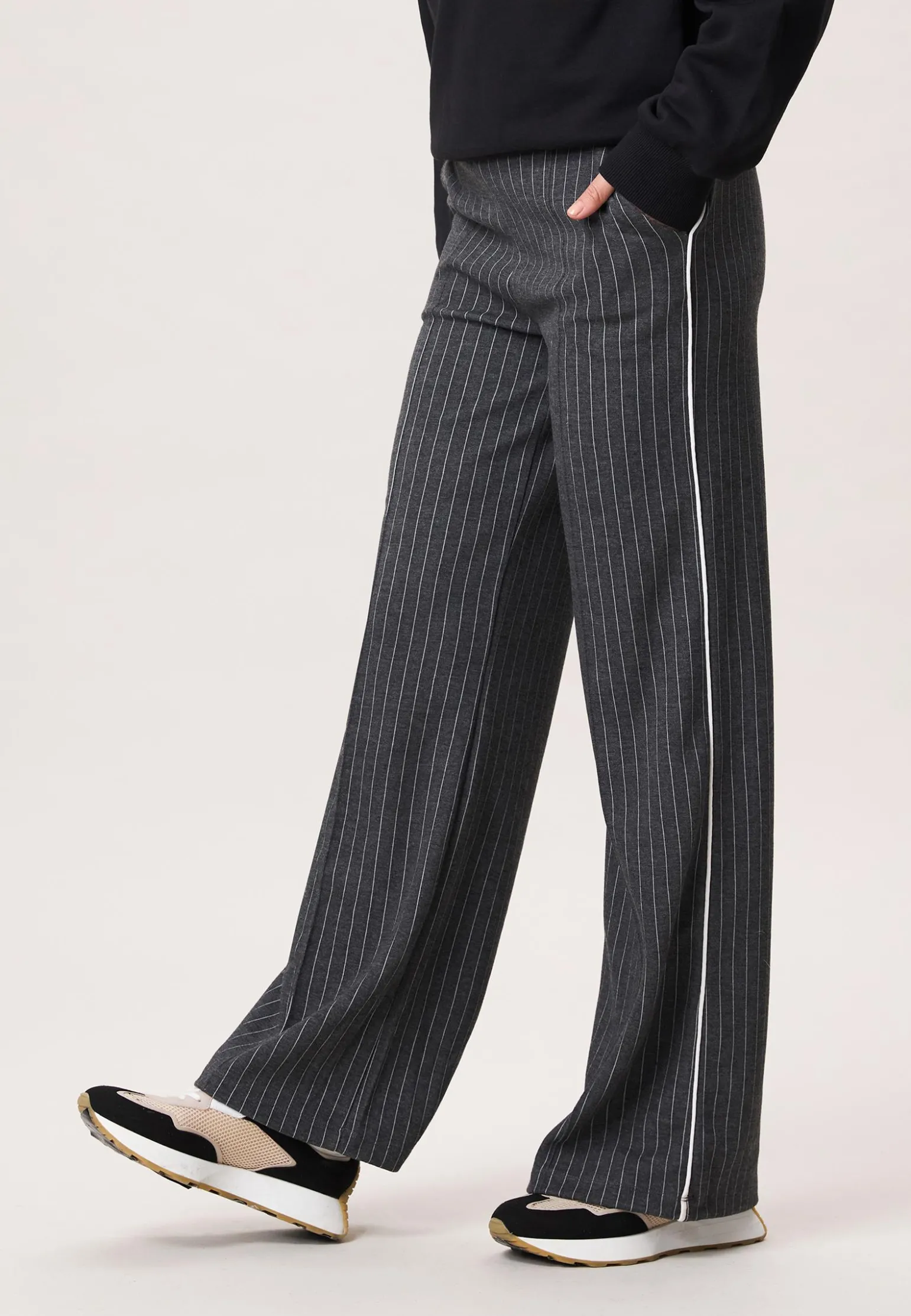 Hot Miss Etam Broek wide leg grijs pinstripe 32" Multi dark grey