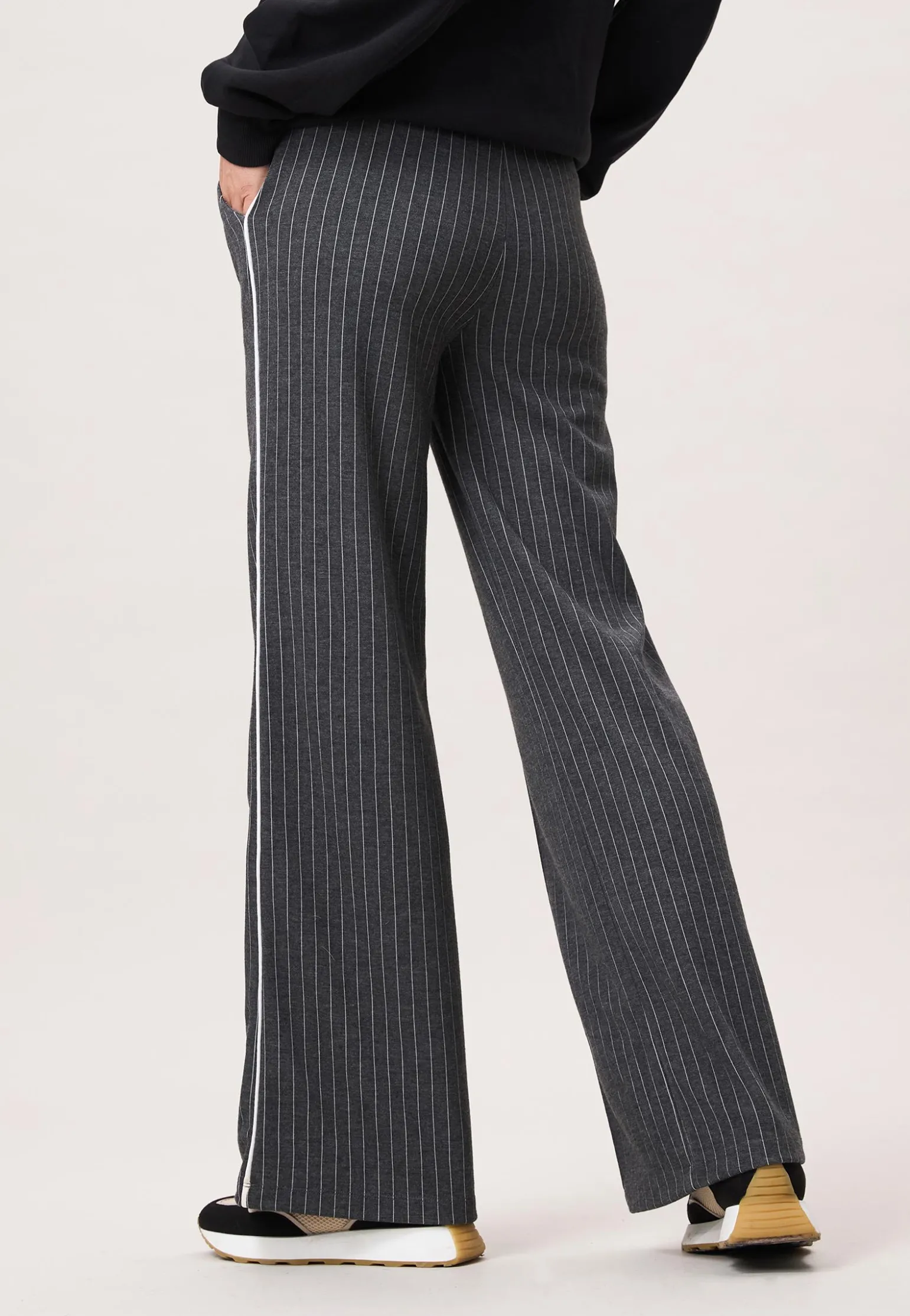 Hot Miss Etam Broek wide leg grijs pinstripe 32" Multi dark grey
