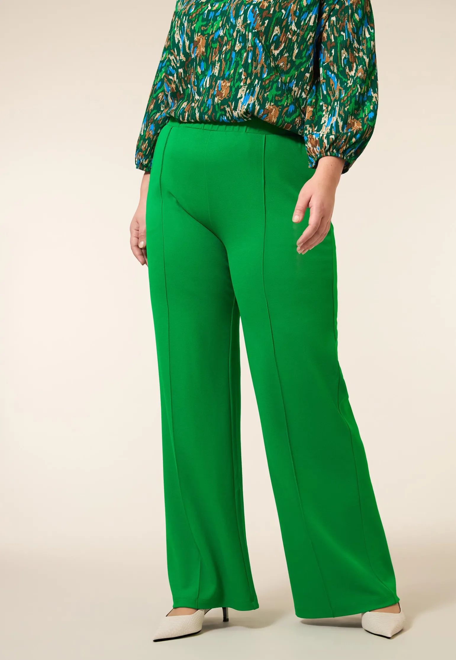 Online Miss Etam Broek wide leg groen 32" Jelly bean green