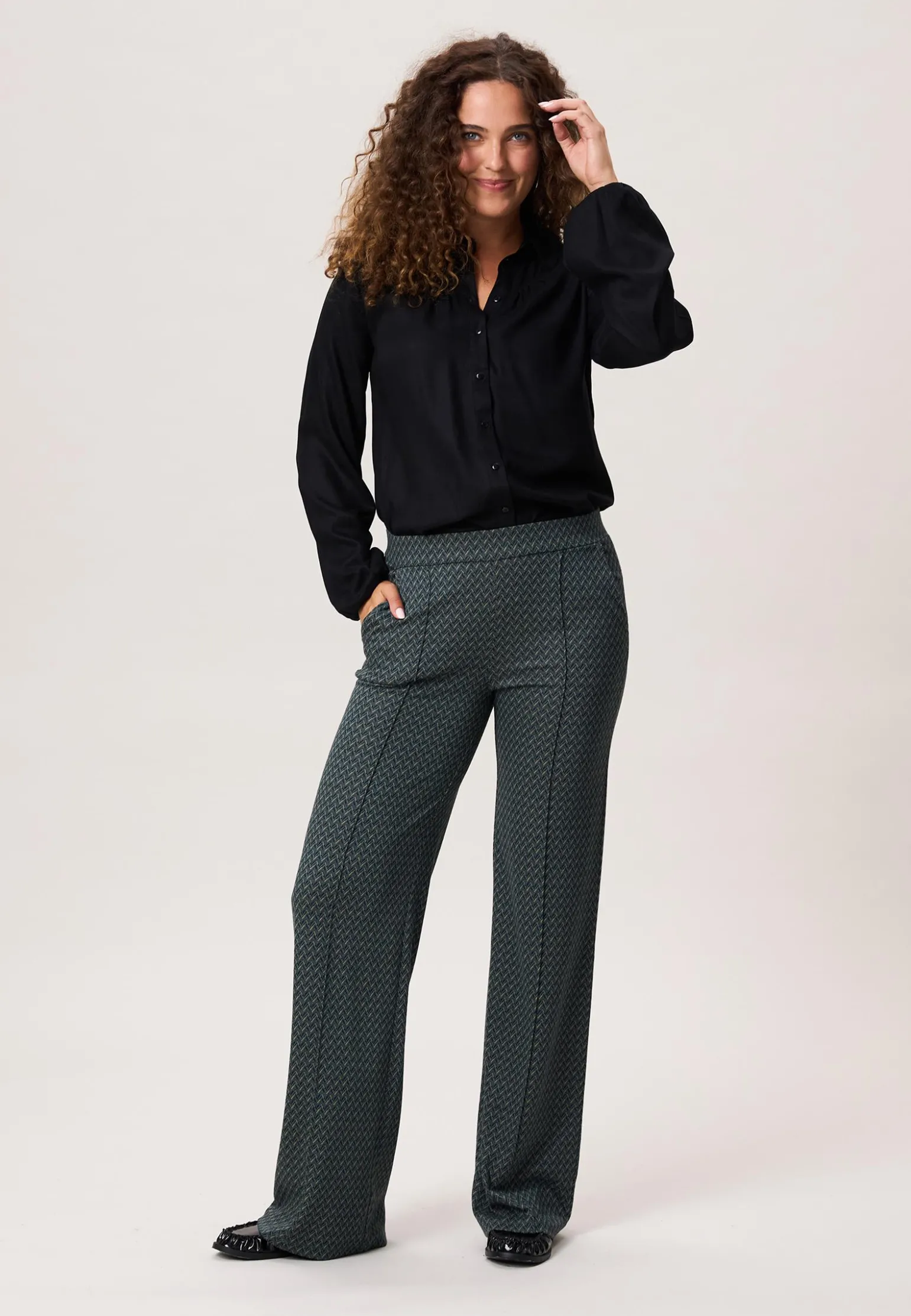 Miss Etam Broek wide leg jacquard print groen 36" Multi cyan