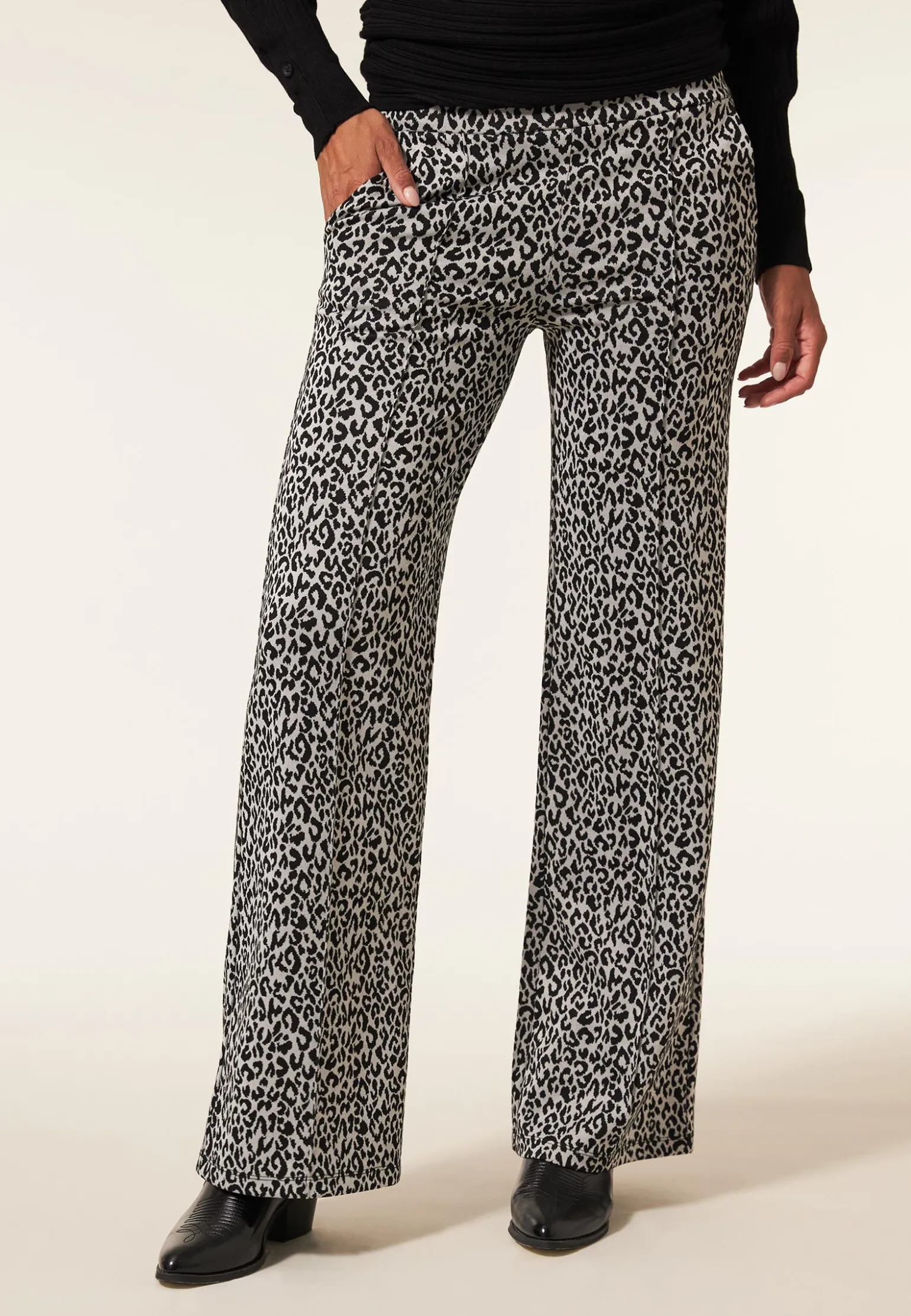Clearance Miss Etam Broek wide leg jacquard print zwart 32" Multi zwart