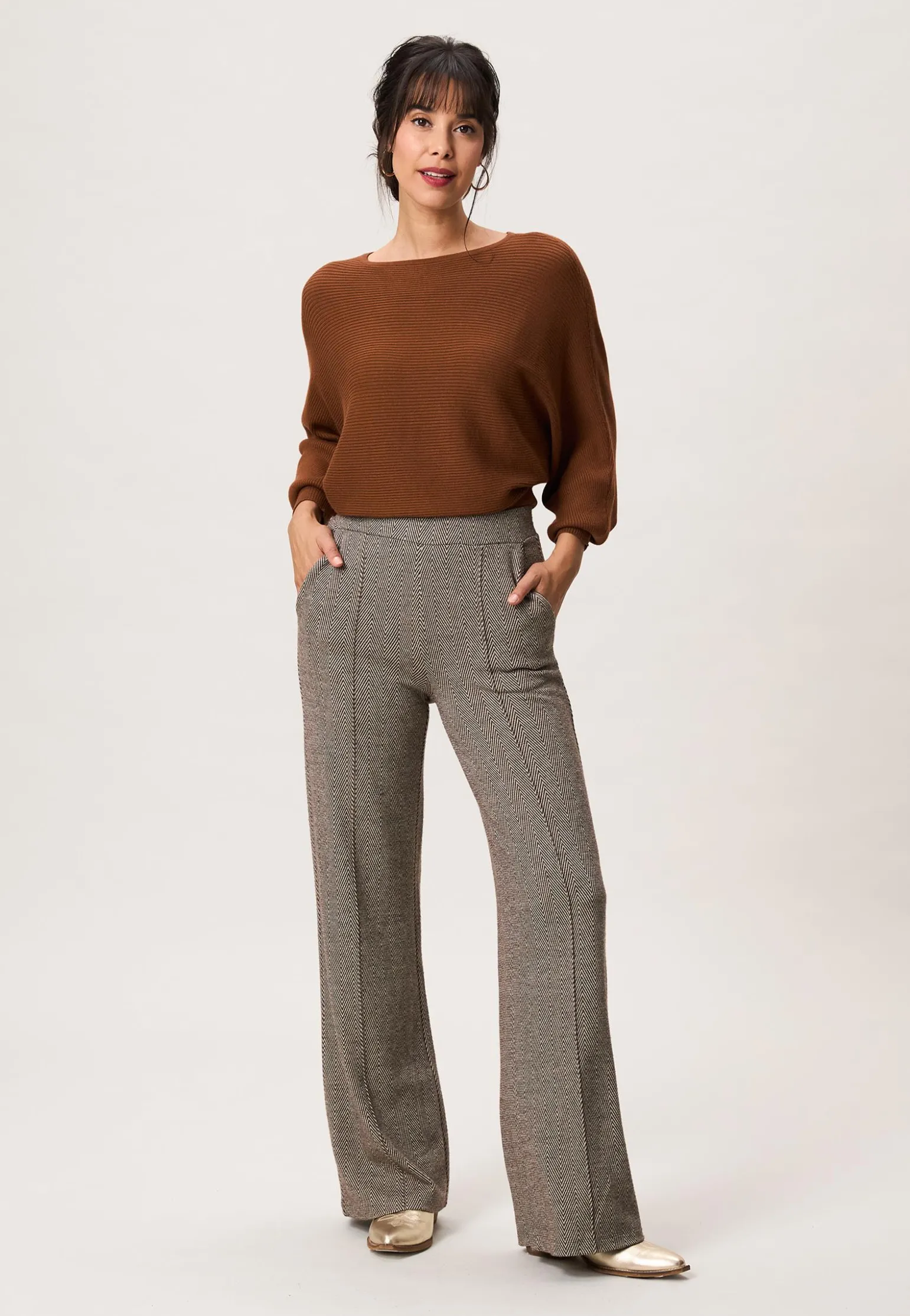 Online Miss Etam Broek wide leg print 32" Multi brown
