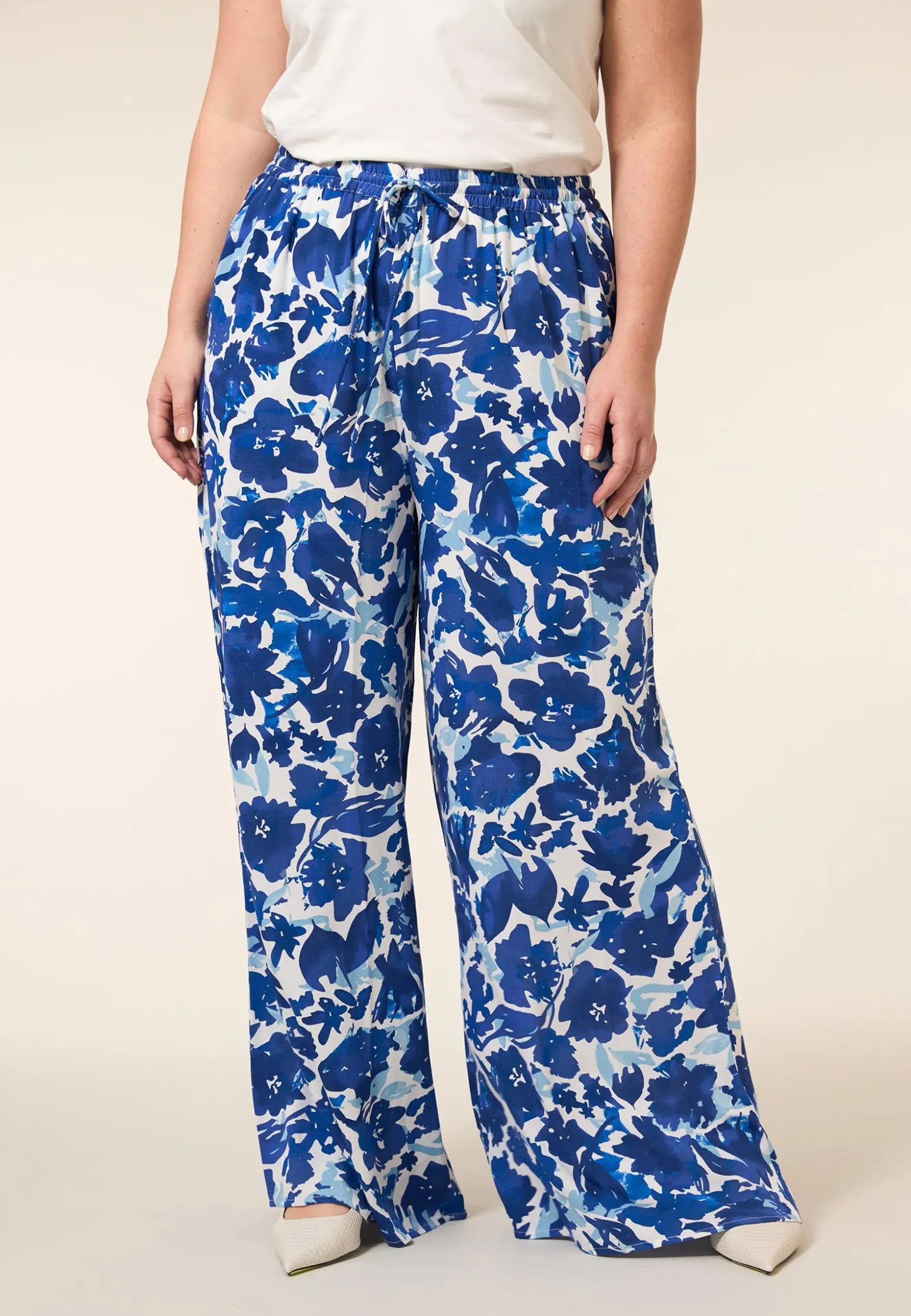 Miss Etam Broek wide leg print blauw 32" Multi kobaltblauw