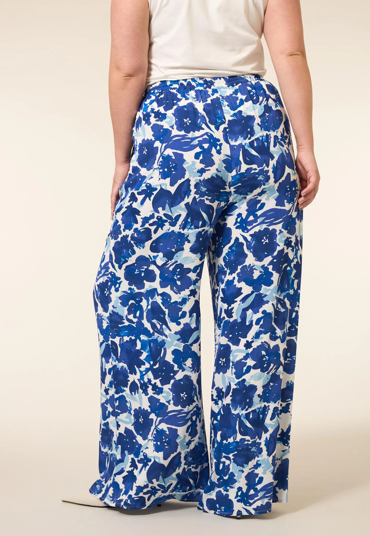 Miss Etam Broek wide leg print blauw 32" Multi kobaltblauw
