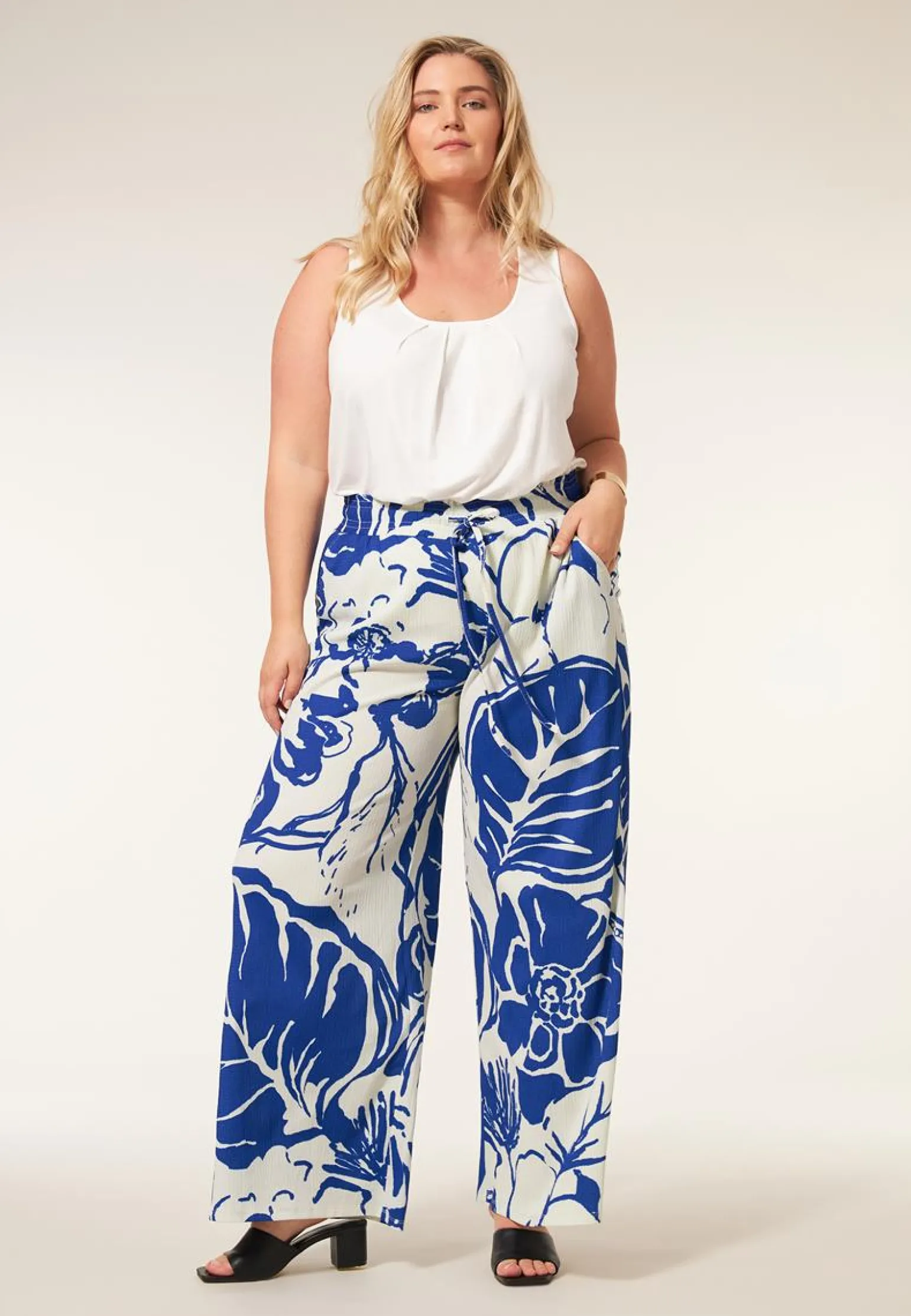 Hot Miss Etam Broek wide leg print blauw 32" Multi kingblue