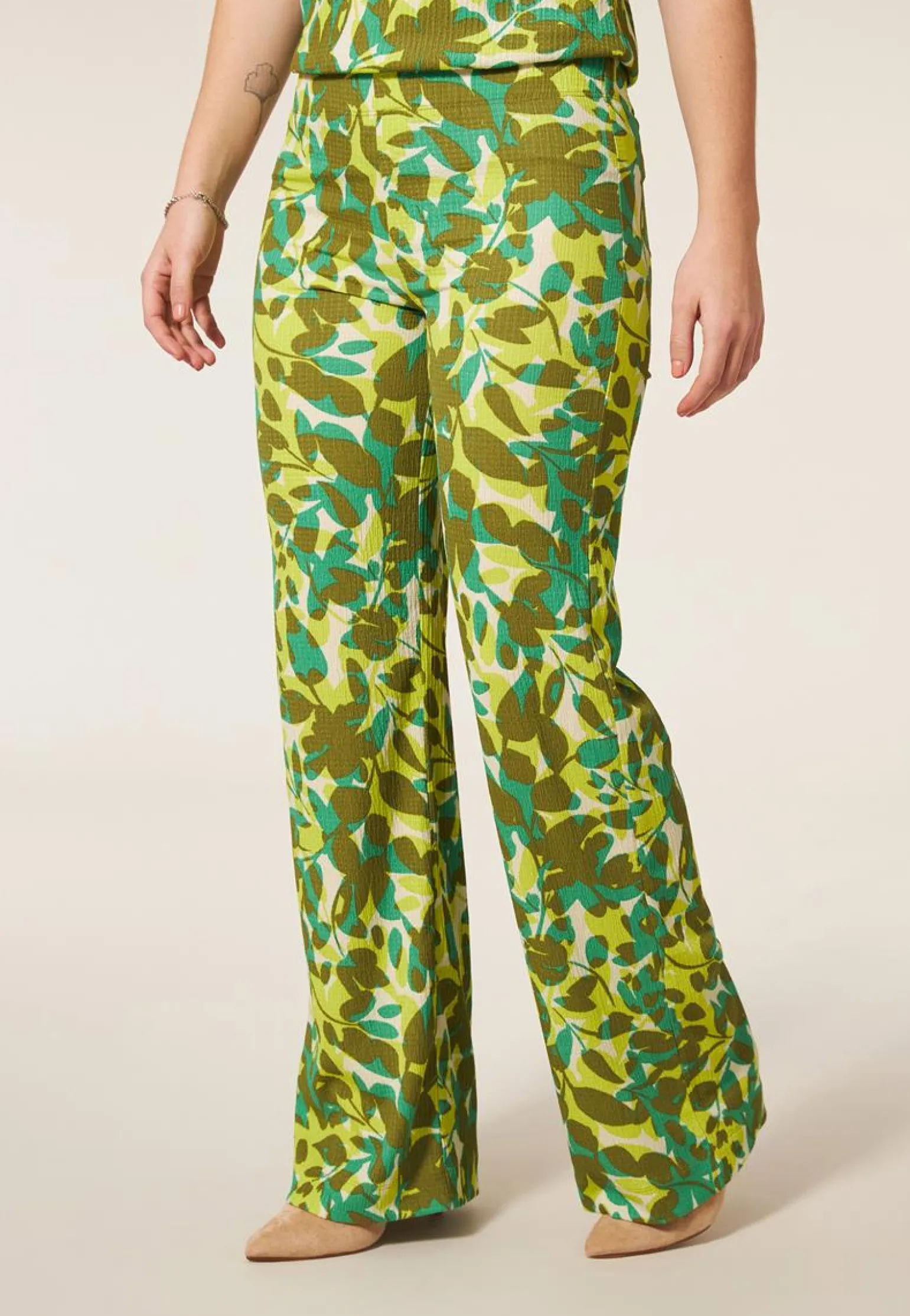 Discount Miss Etam Broek wide leg print groen 32" Multi spicy green