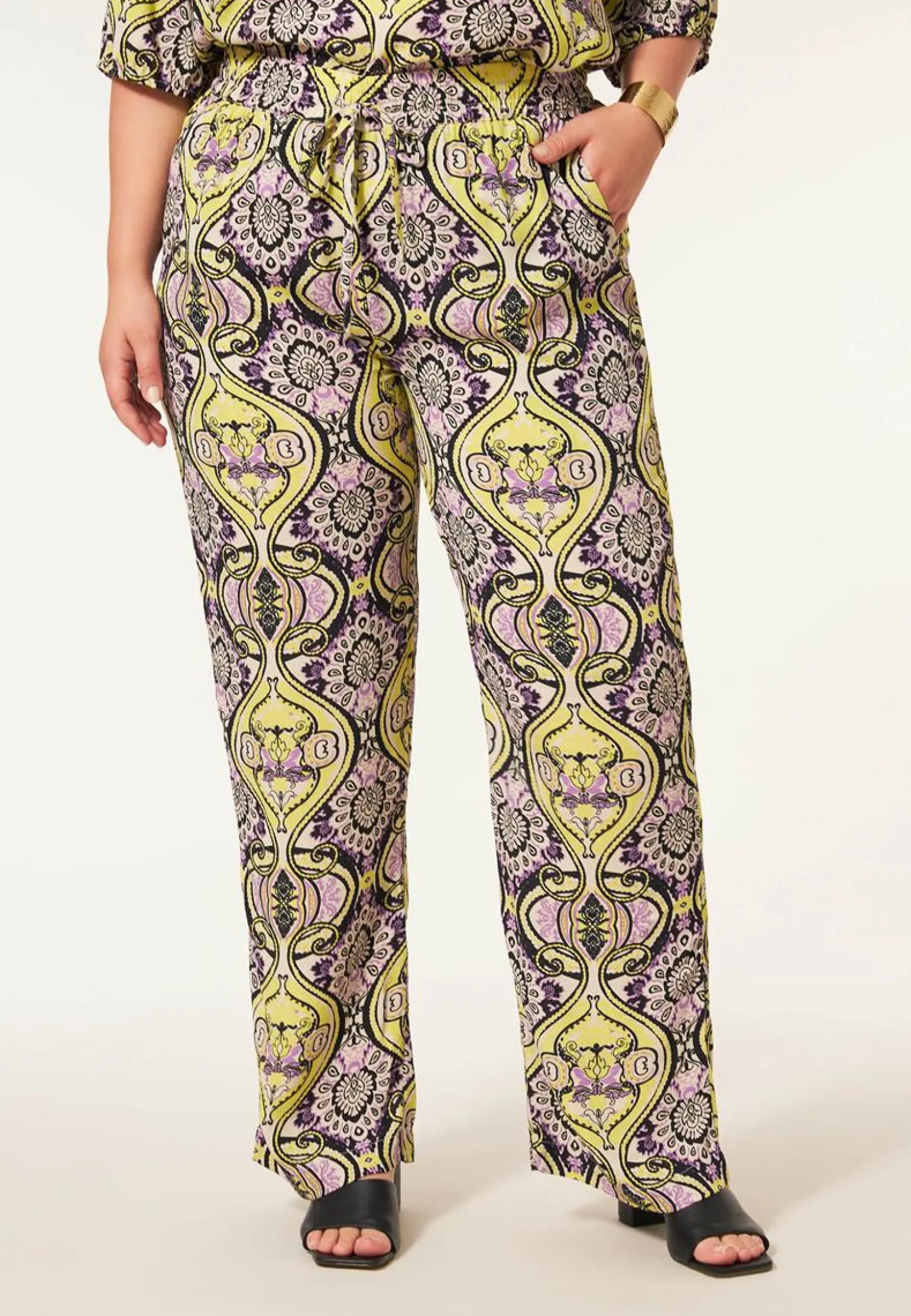 Outlet Miss Etam Broek wide leg print paars 32" Multi purple