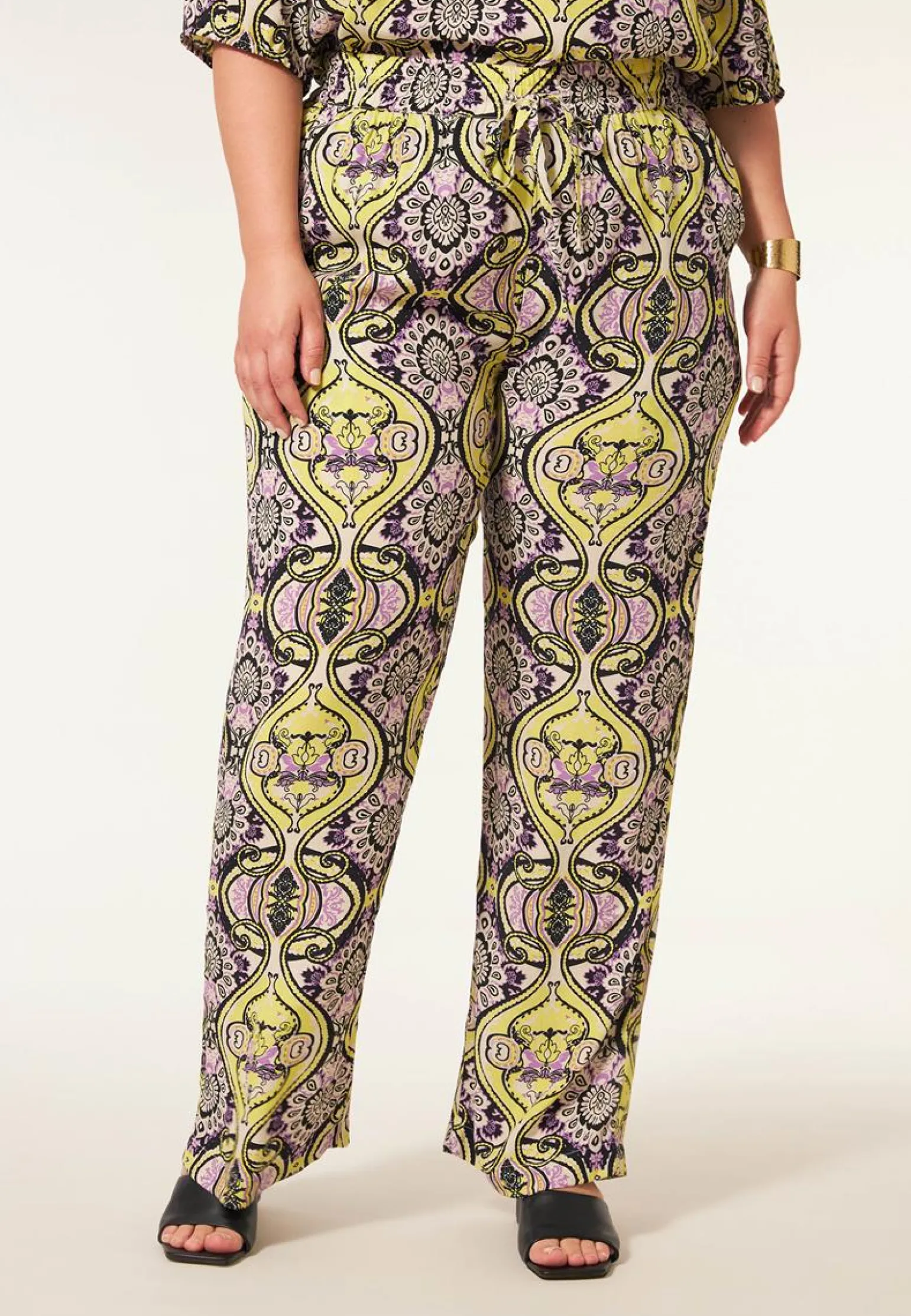 Outlet Miss Etam Broek wide leg print paars 32" Multi purple