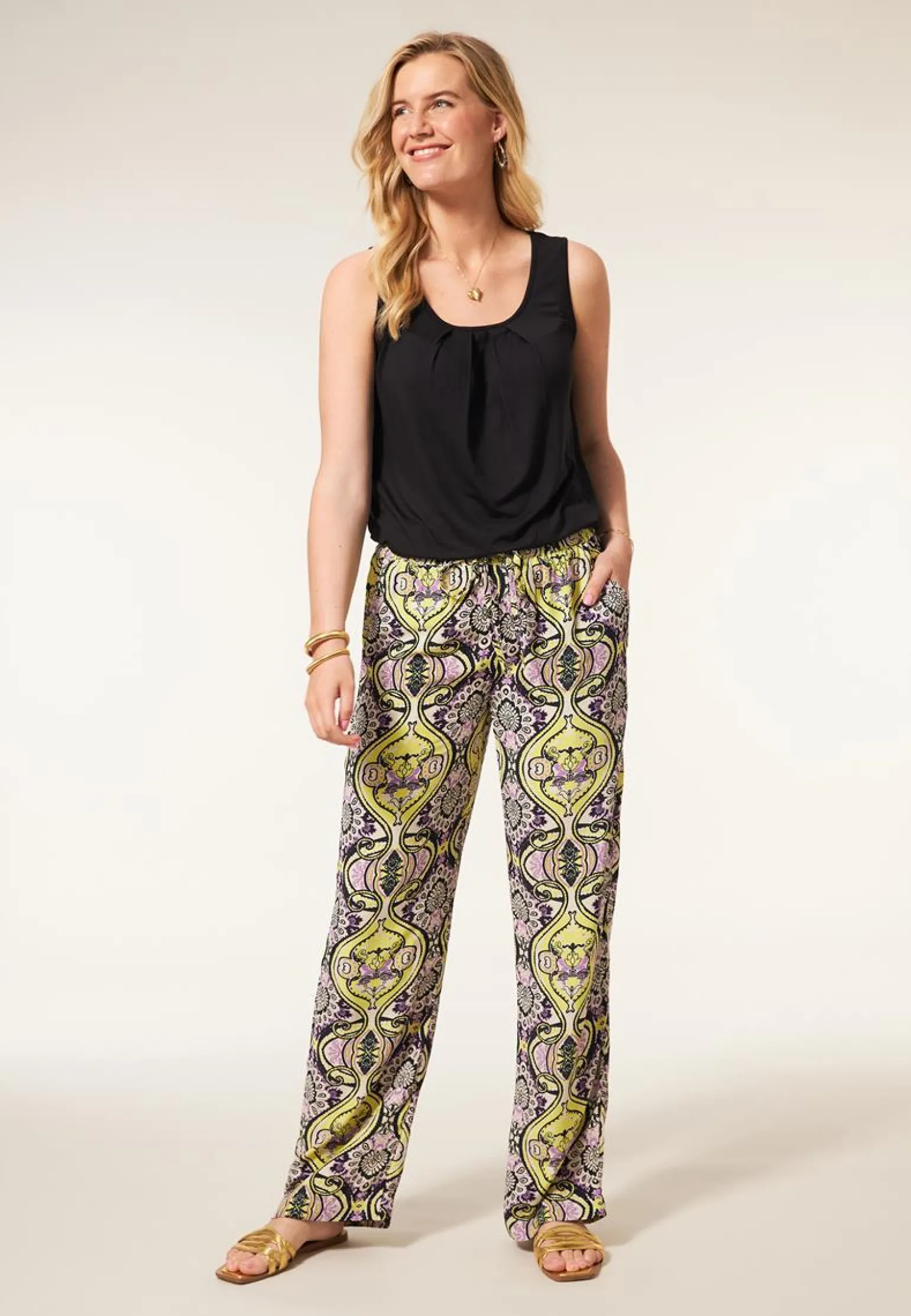 Discount Miss Etam Broek wide leg print paars Multi purple