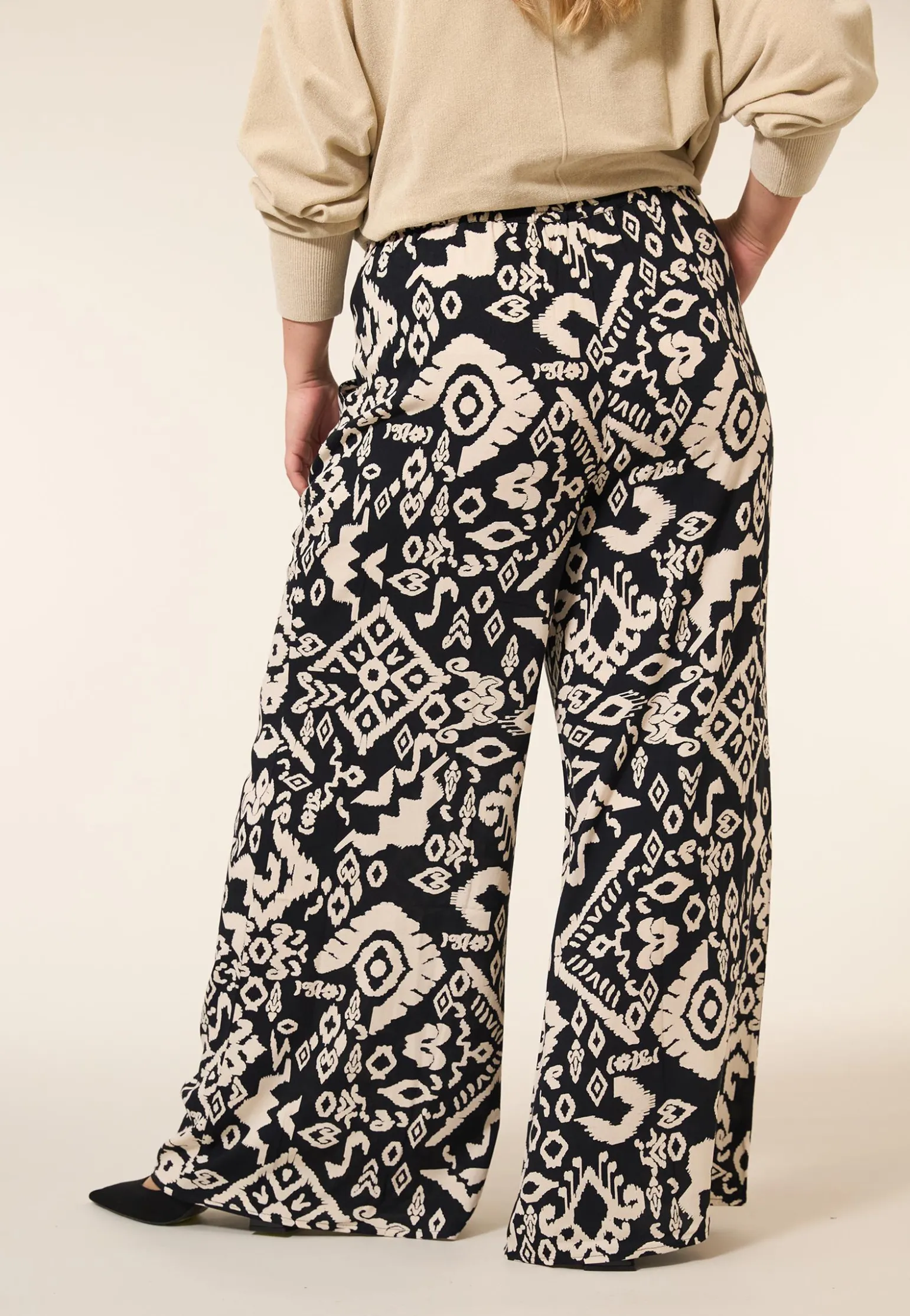 Discount Miss Etam Broek wide leg print zwart 32" Multi zwart