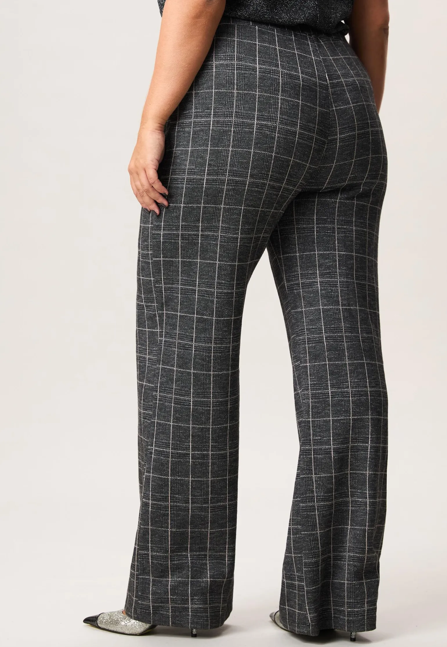 Best Miss Etam Broek wide leg ruit grijs 32" Multi grey