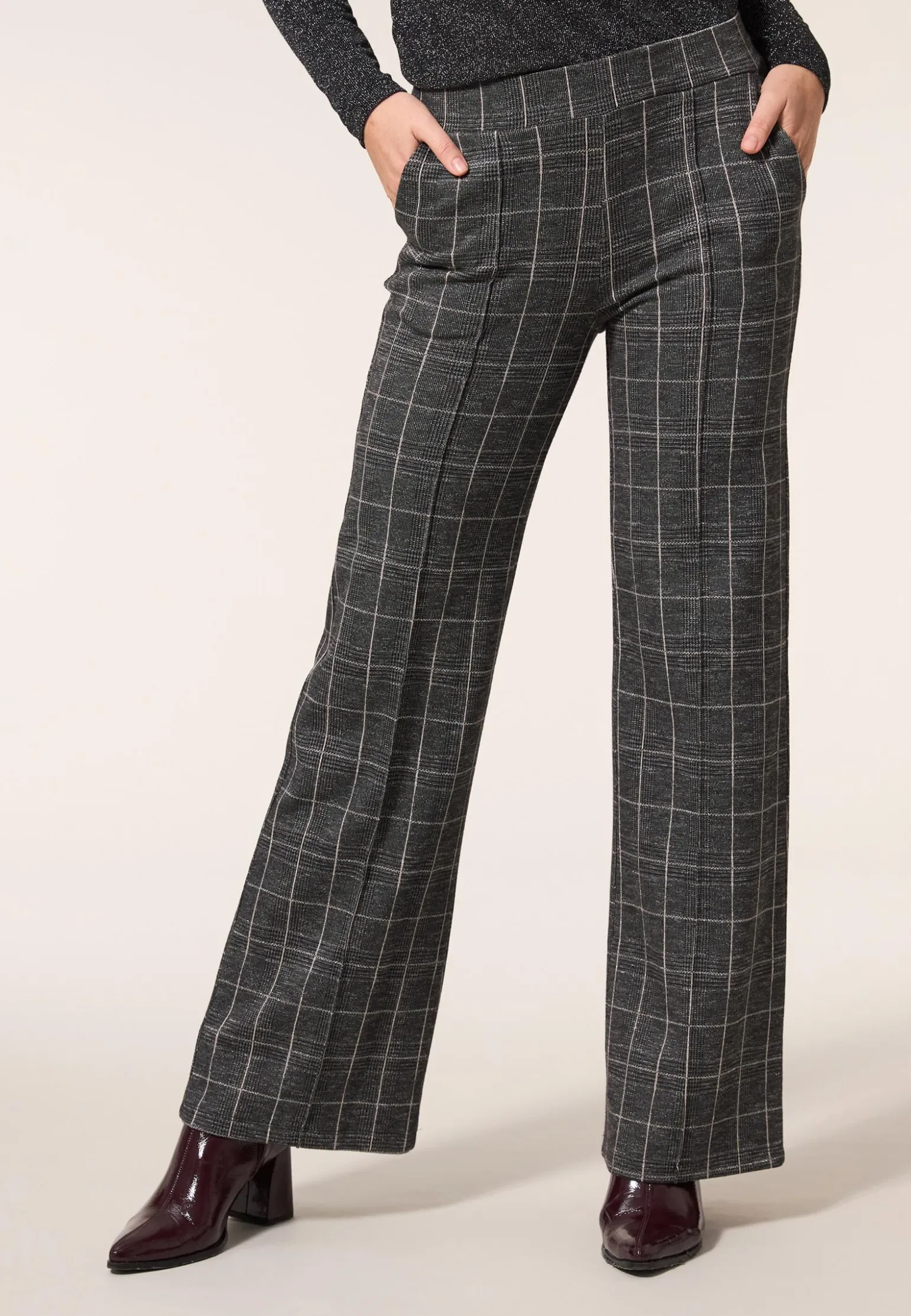 Clearance Miss Etam Broek wide leg ruit grijs 32" Multi grey