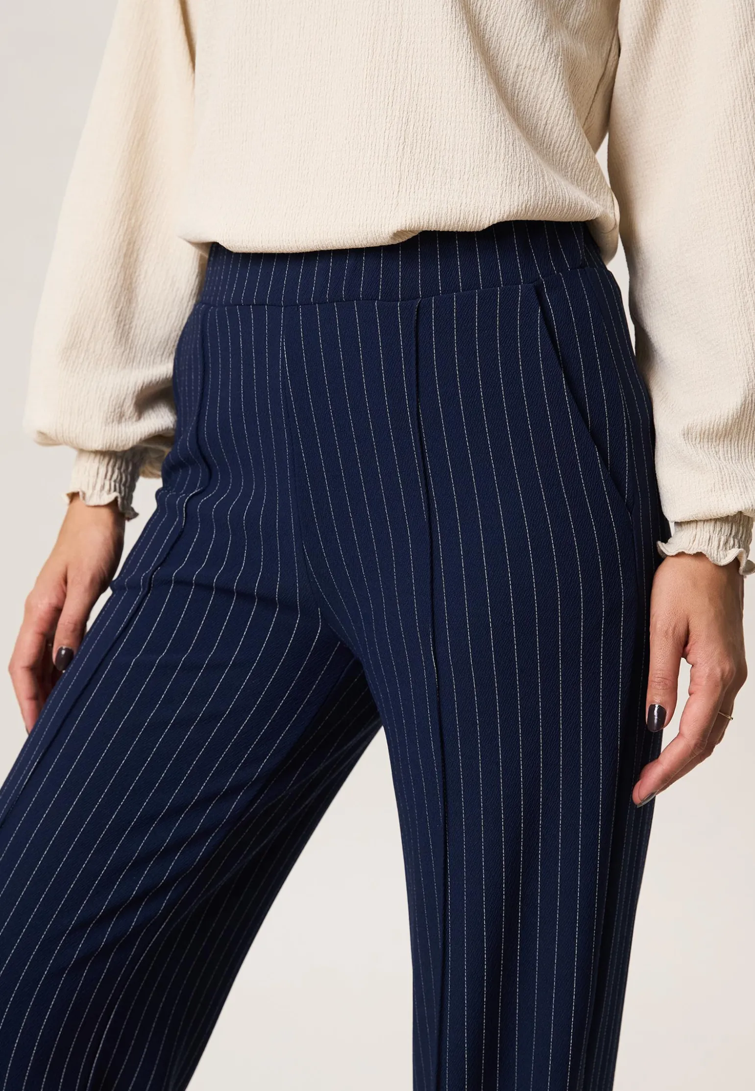 Miss Etam Broek wide leg streep blauw 32" Multi donker blue