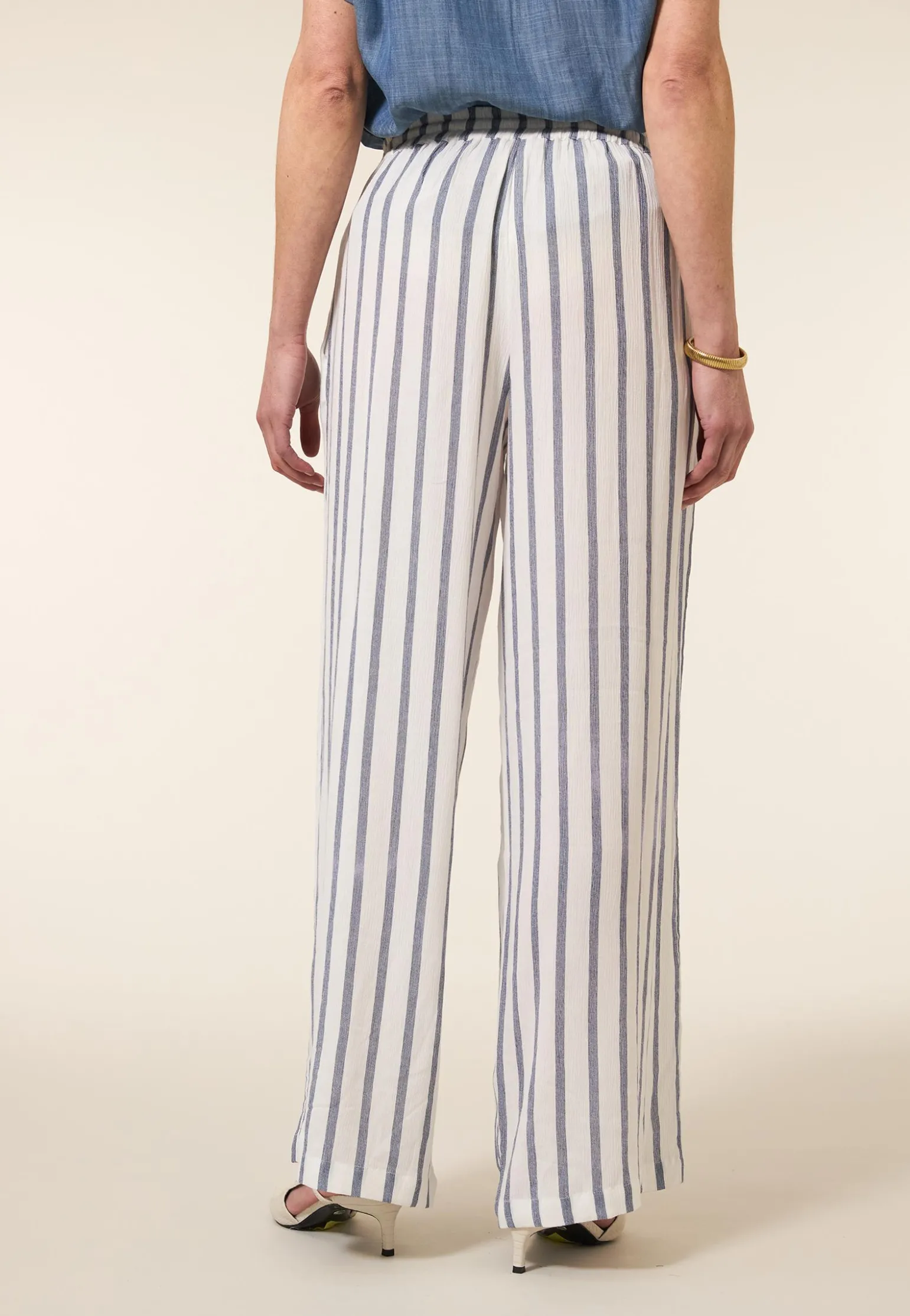 Discount Miss Etam Broek wide leg streep wit Multi offwhite