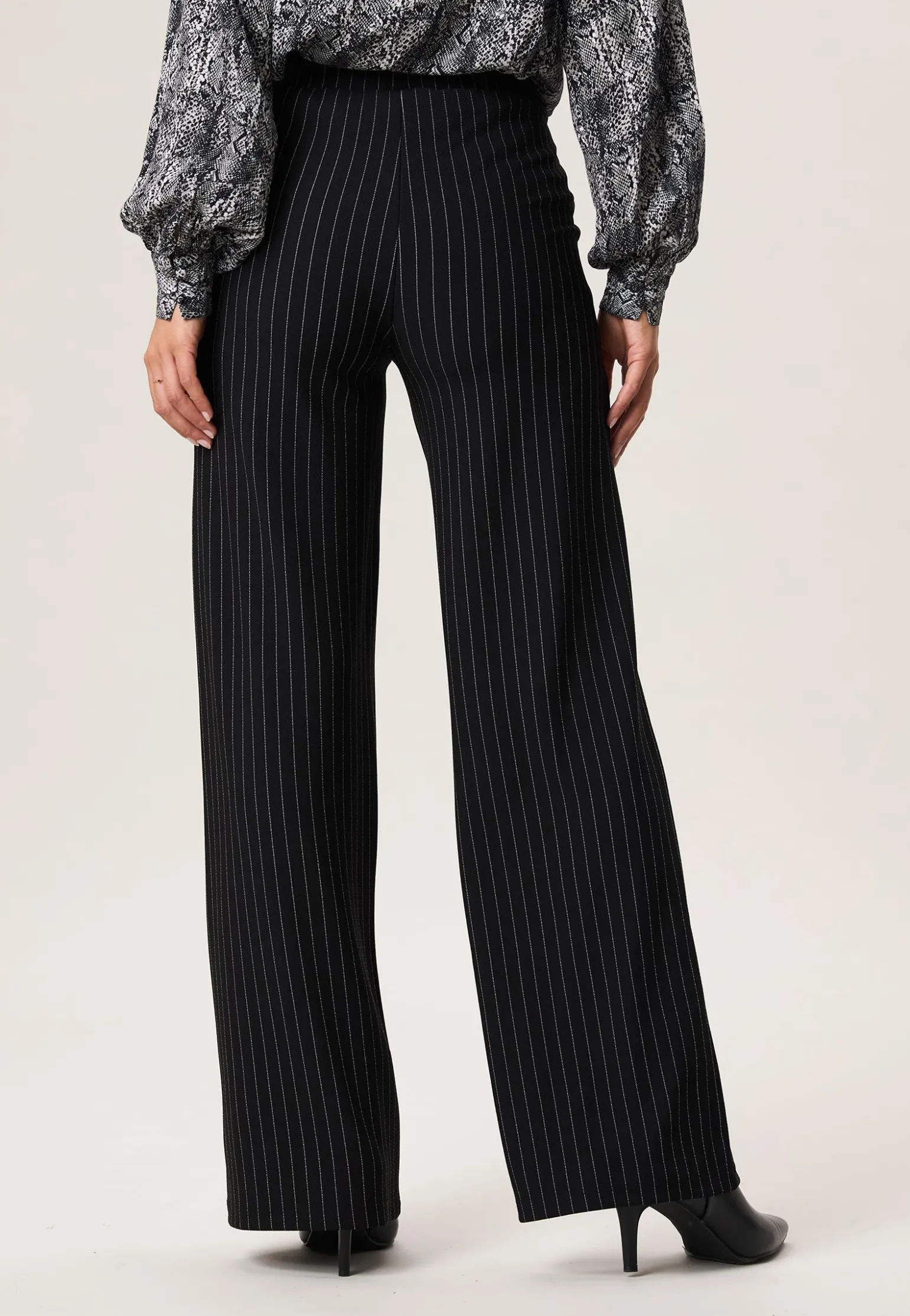 Outlet Miss Etam Broek wide leg streep zwart 32" Multi zwart