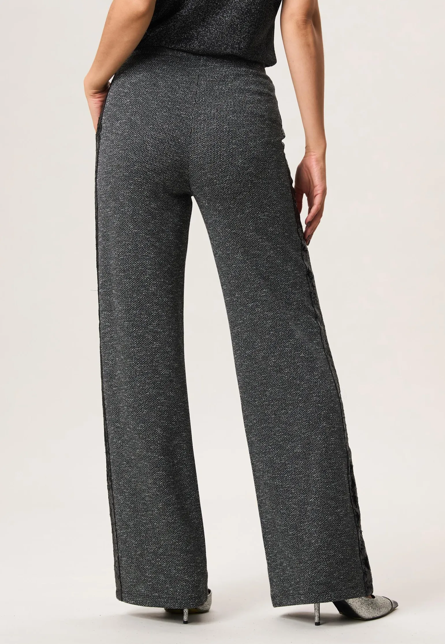 Sale Miss Etam Broek wide leg tape grijs zwart 32" Multi grey