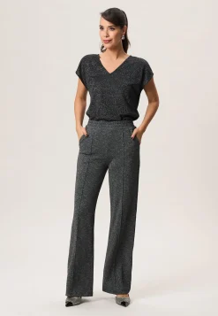 Sale Miss Etam Broek wide leg tape grijs zwart 32