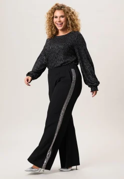 Sale Miss Etam Broek wide leg tape zwart zilver 32