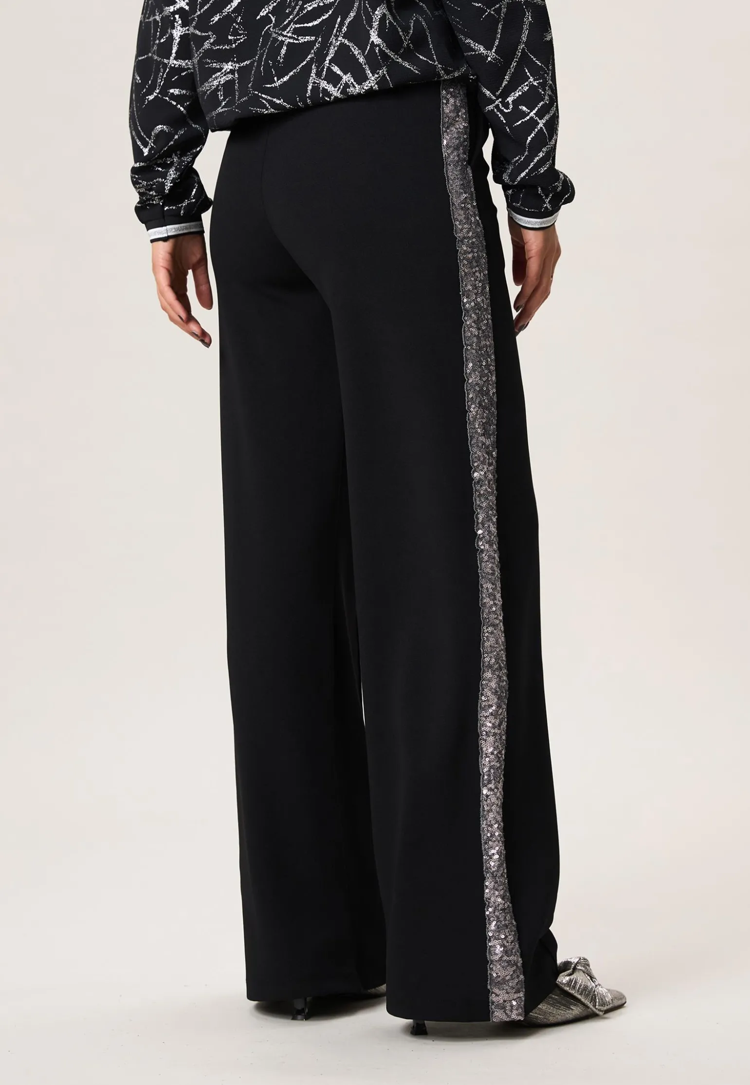 New Miss Etam Broek wide leg tape zwart zilver 32" Multi silver