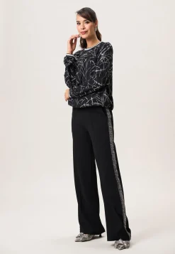 New Miss Etam Broek wide leg tape zwart zilver 32