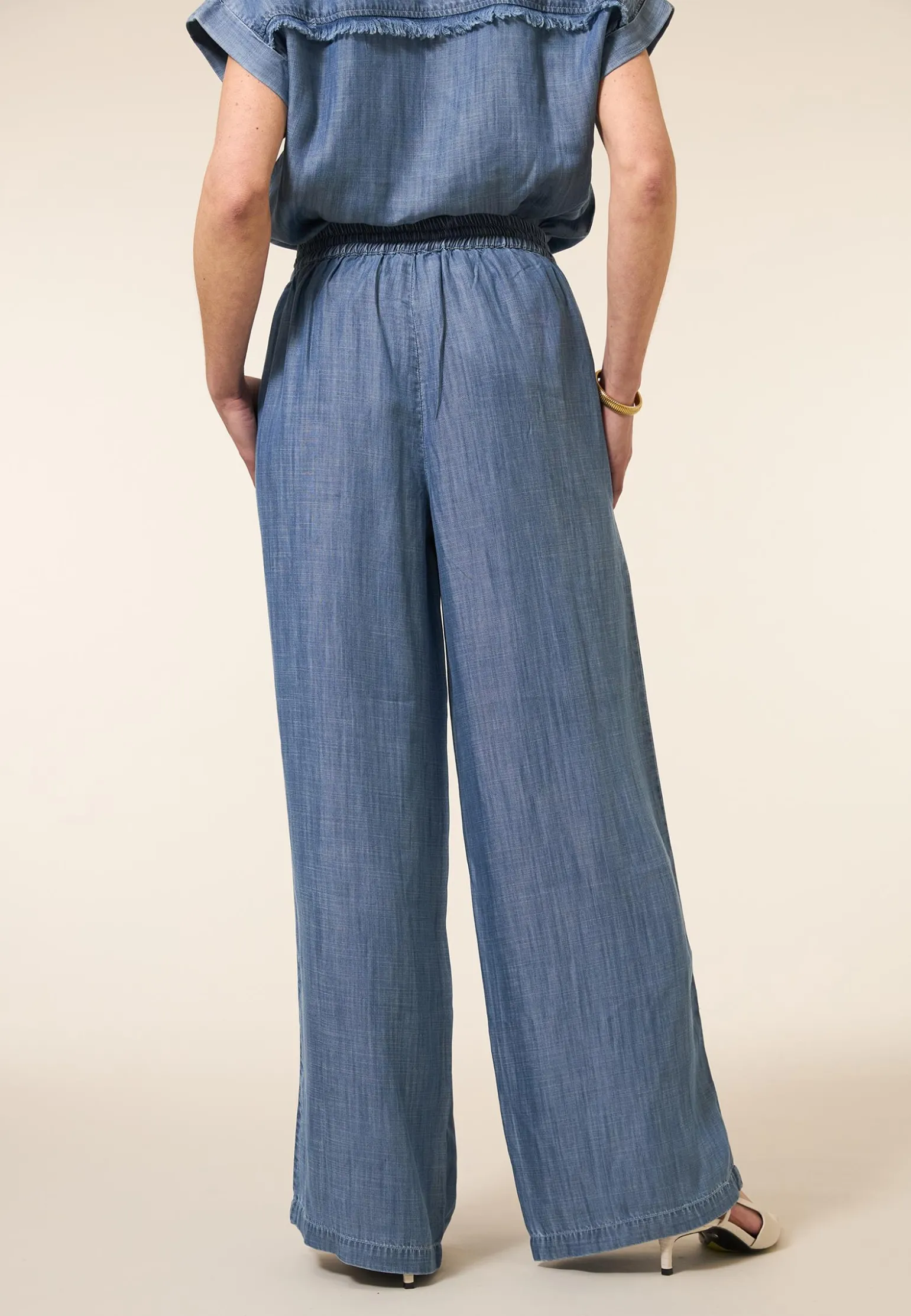Best Miss Etam Broek wide leg tencel blauw 32" Medium denim
