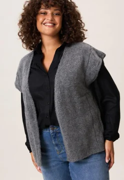 Online Miss Etam Gilet brei grijs Dark grey melange