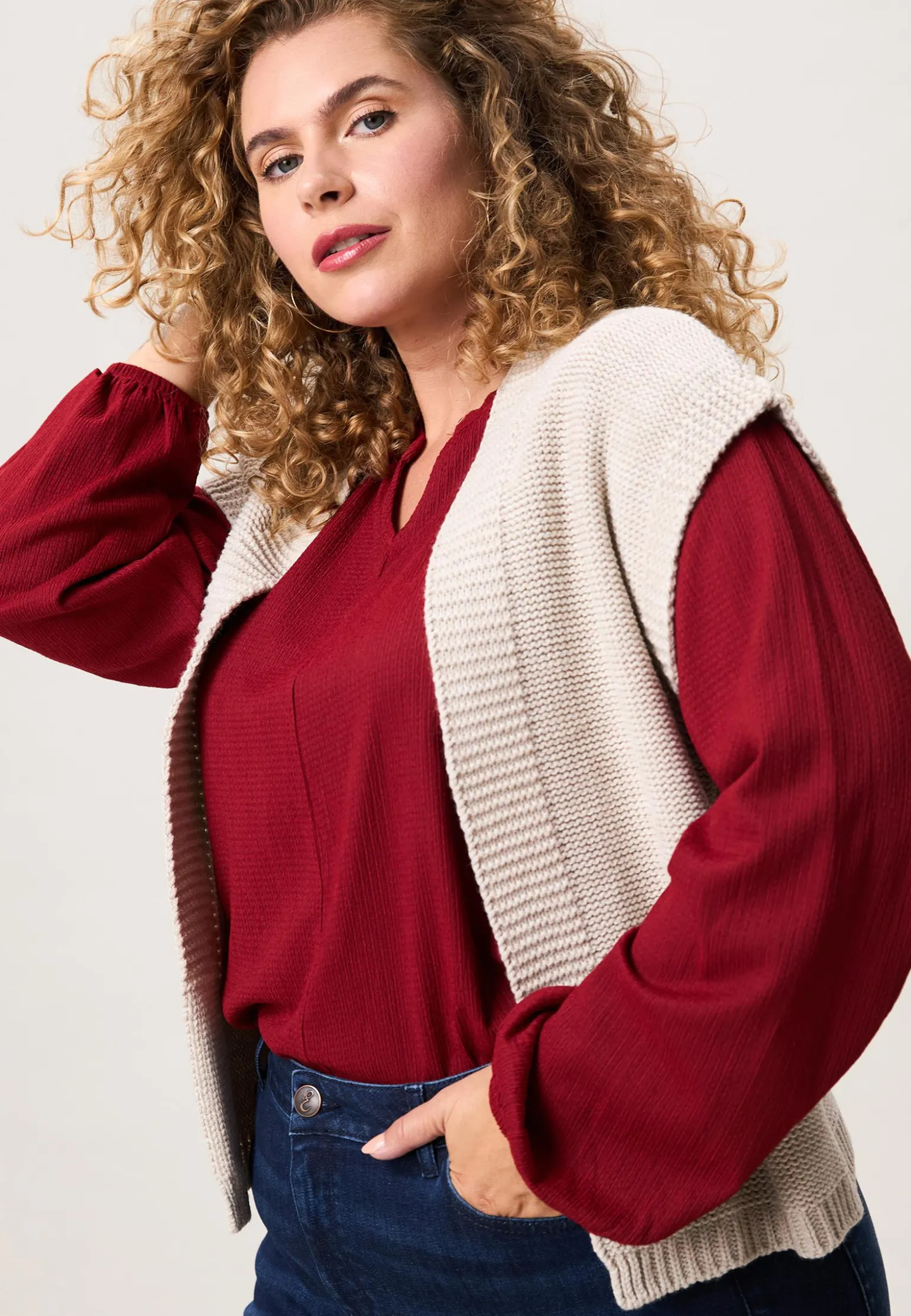 Outlet Miss Etam Gilet brei naturel Light sand