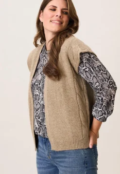 New Miss Etam Gilet brei zand Dark neutral melange