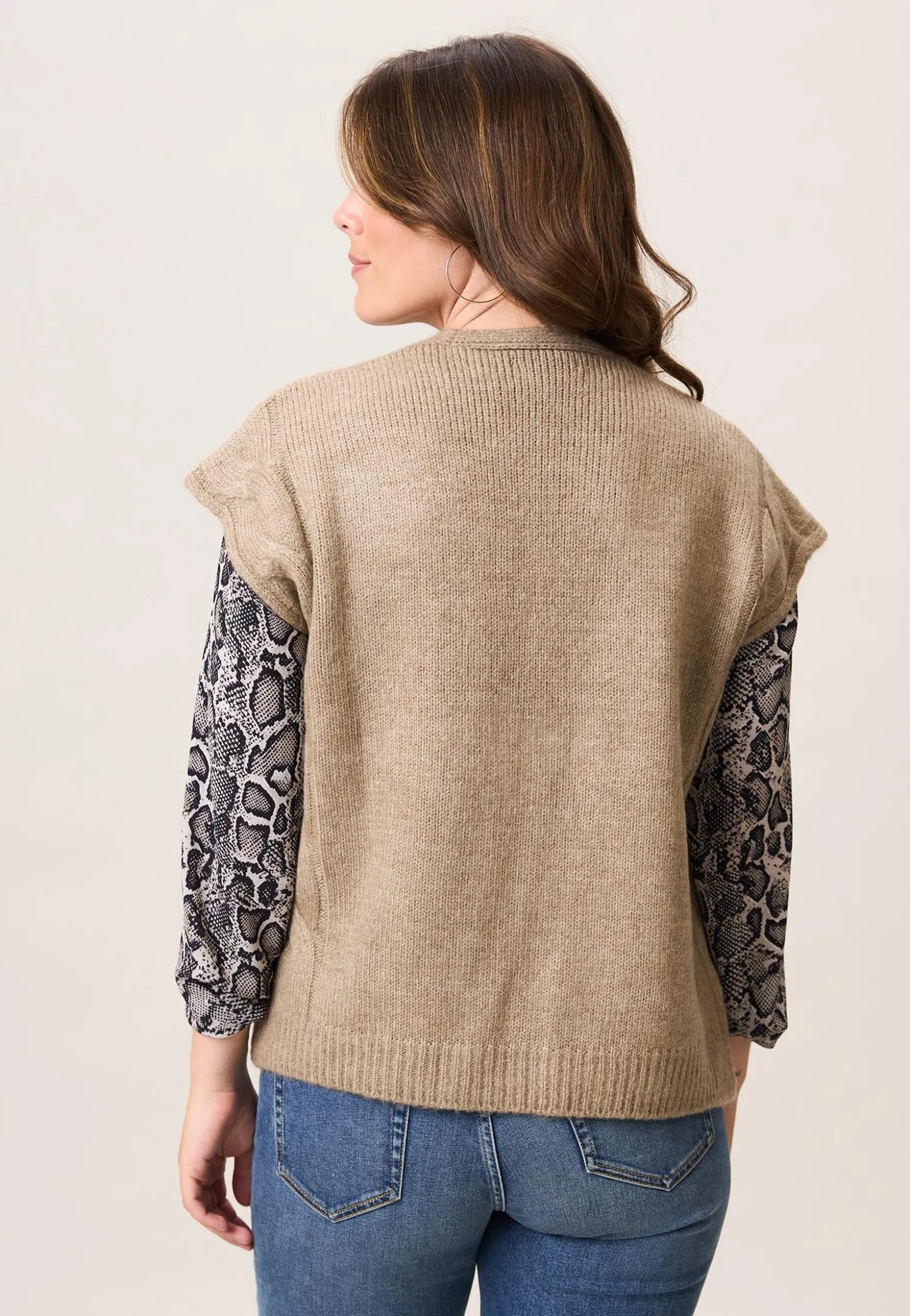 New Miss Etam Gilet brei zand Dark neutral melange